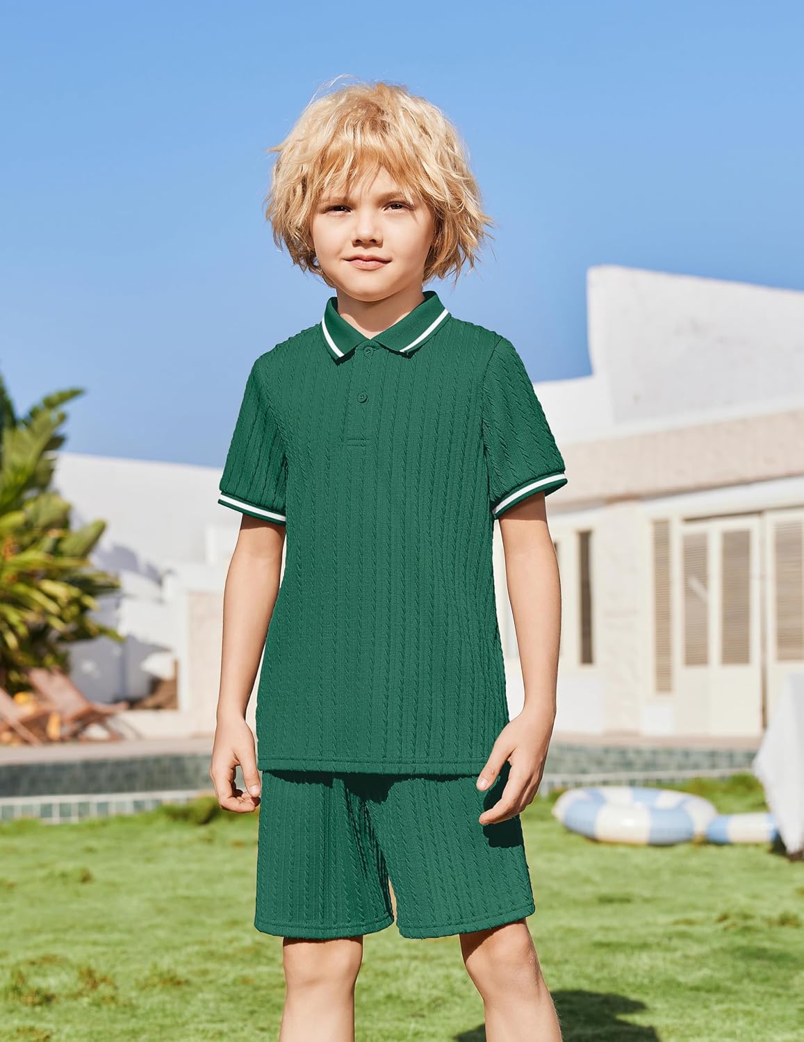 Arshiner Boys 2 Piece Outfits Button Polo Shirt & Elastic Shorts 4-13 Years