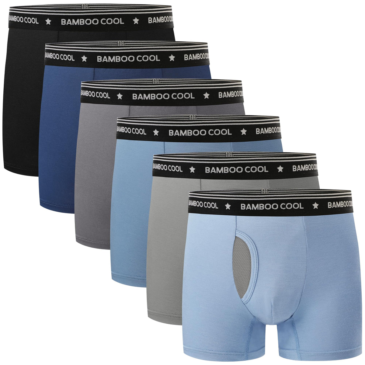 BAMBOO COOL Boy's Underwear Boxer Briefs for Boy Breathable Mesh Fly Zone Moisture-Wicking 6 Pack