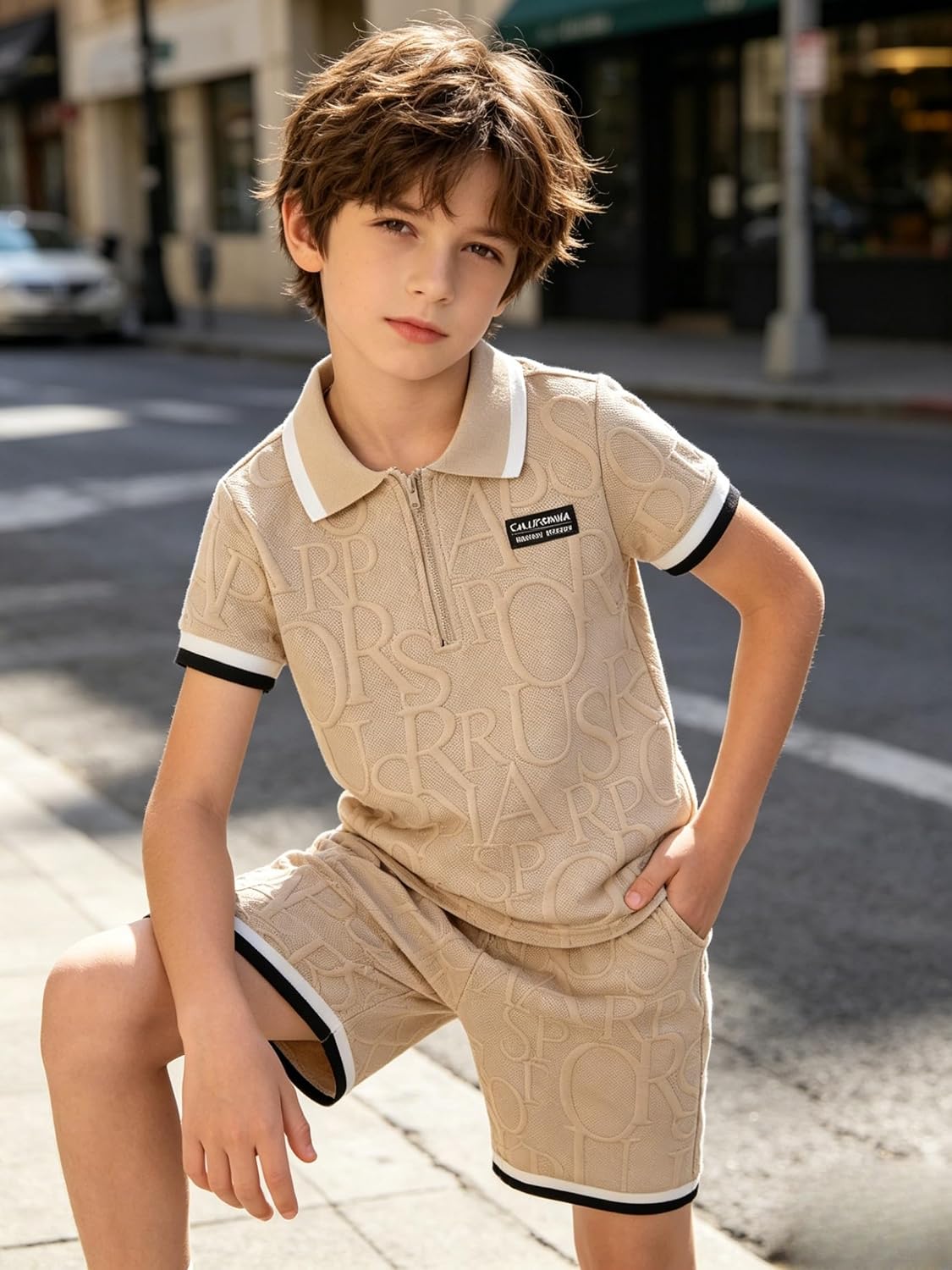 Yoxindax Boys Clothes 2-Piece Casual Street Style Turn-Down Collar Half Zip Kids 4-12 Years Teen Boys Summer Outfits