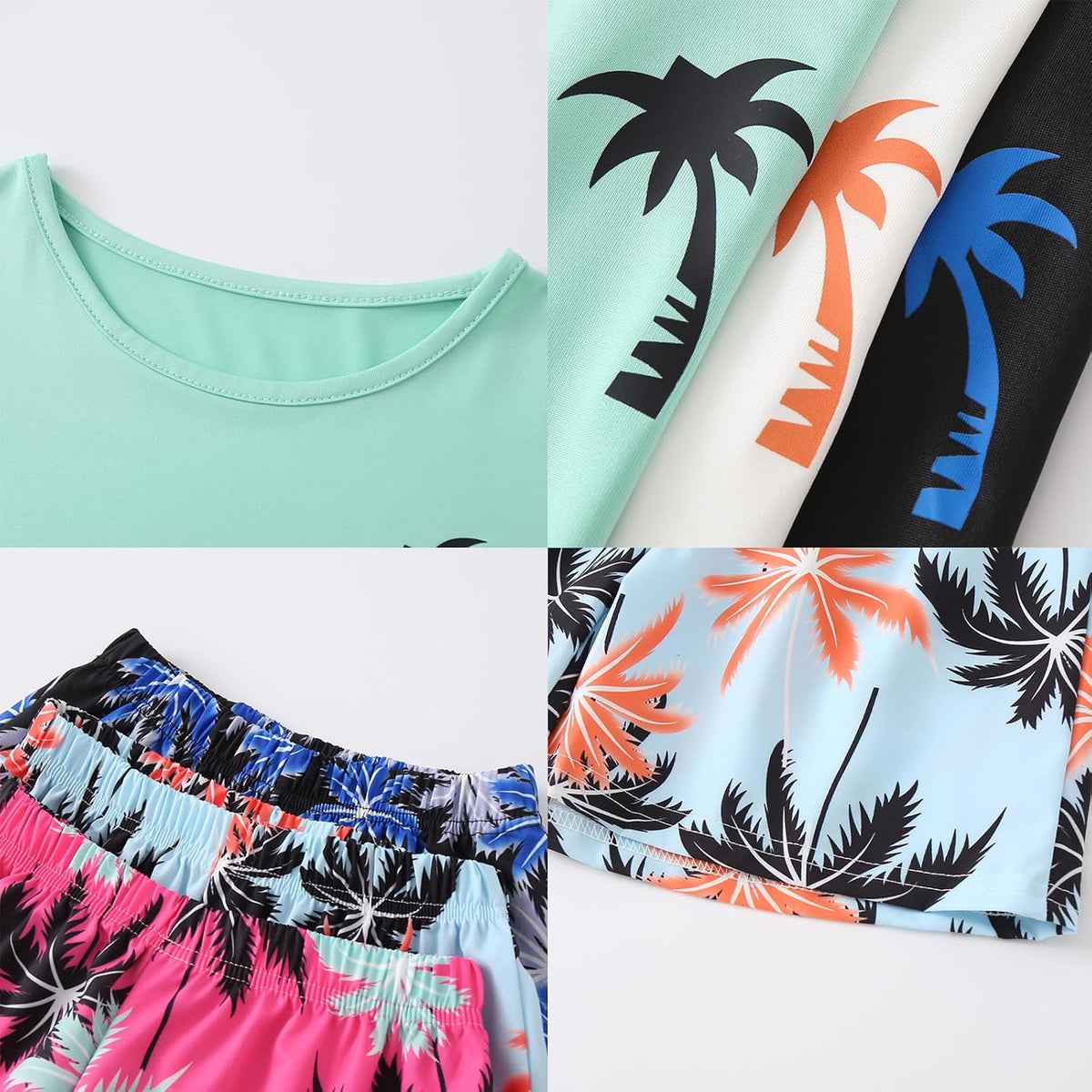 Boys' 6 Piece Summer Holiday Outfits Short Sleeve Graphic T-Shirts Tops and Shorts Sets Beach Casual Clothes 3-14Y