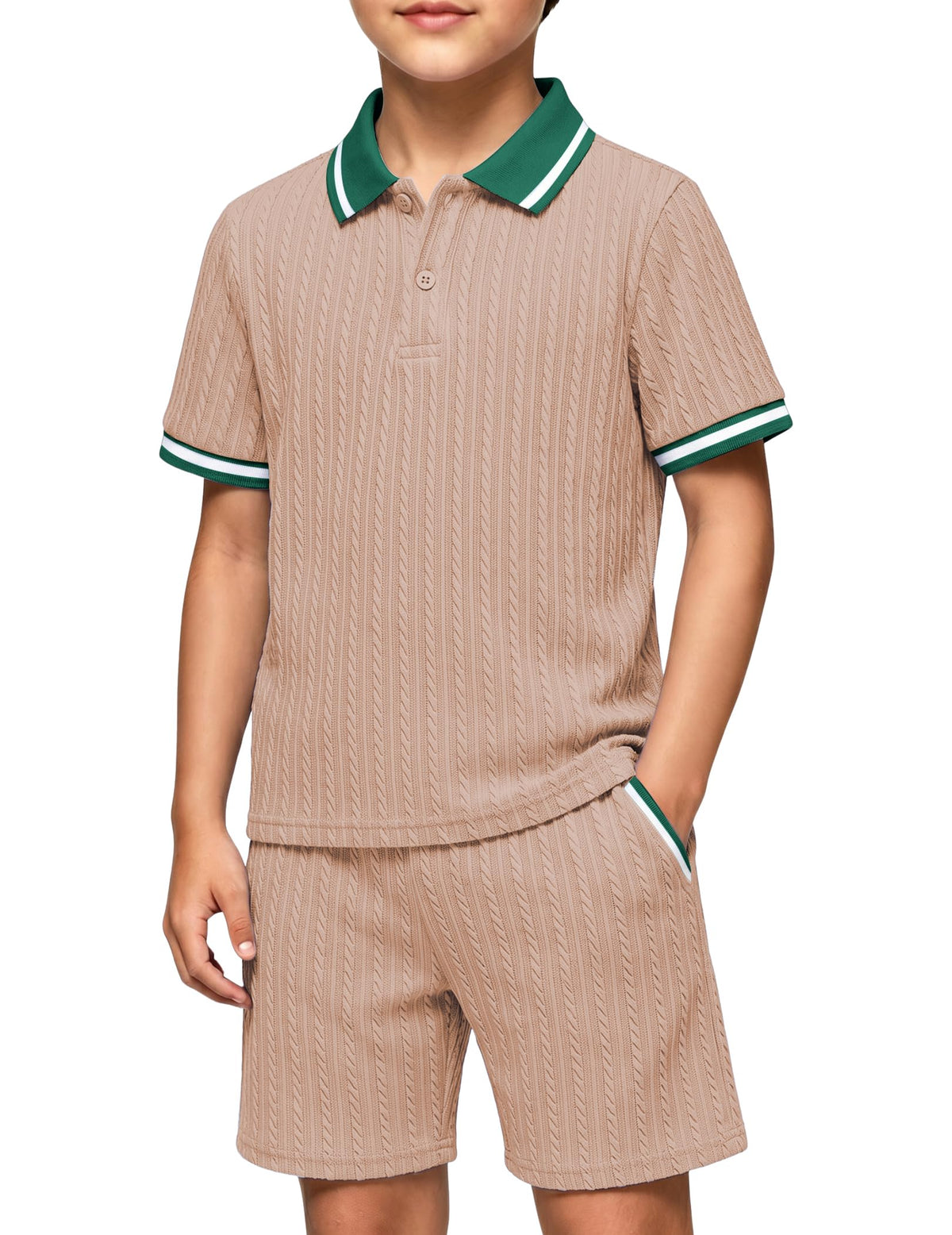 Arshiner Boys 2 Piece Outfits Button Polo Shirt & Elastic Shorts 4-13 Years