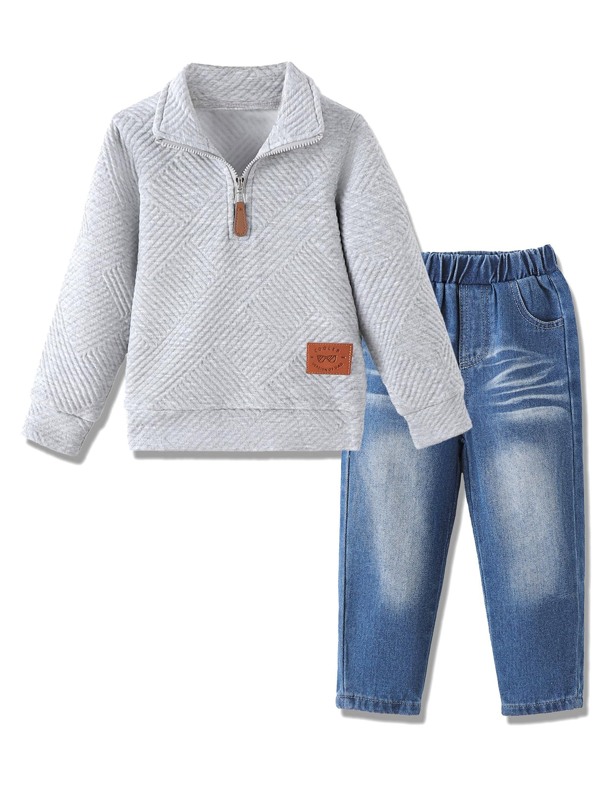 Boy Clothes Long Sleeve Solid Sweatsuits Tops and Jean Pants 2Pcs Boys Fall Winter Outfits Set Size 2-8Y
