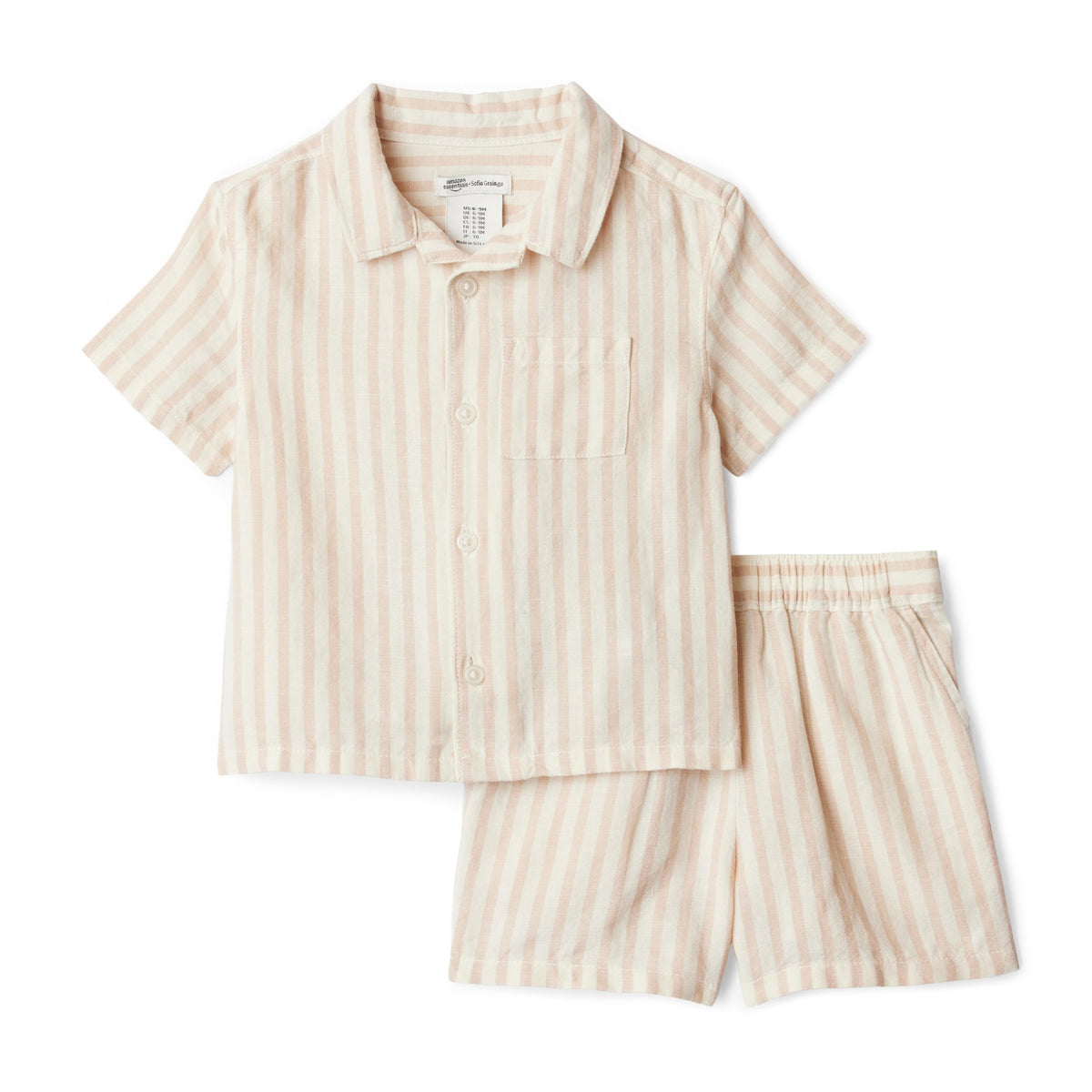Amazon Essentials x Sofia Grainge Toddlers and Baby Boys' Cotton Linen Short Sleeve Shirt & Shorts Play Set
