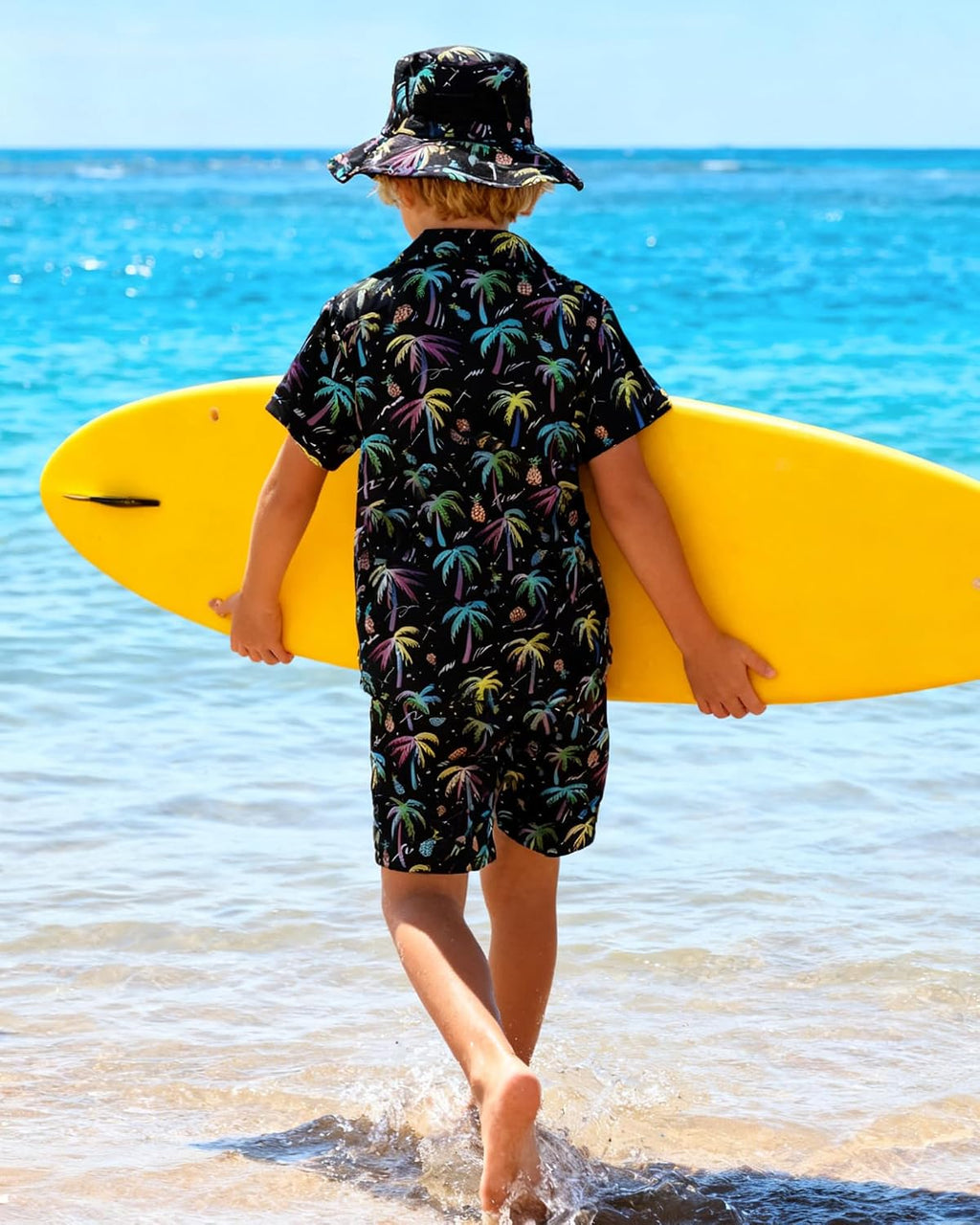 ZOEREA Boys Hawaiian Outfit 3Pcs Kids' Summer Beach Clothes Set Luau Tropical Shirt Top +Shorts + Hat for Children 4-12 Year