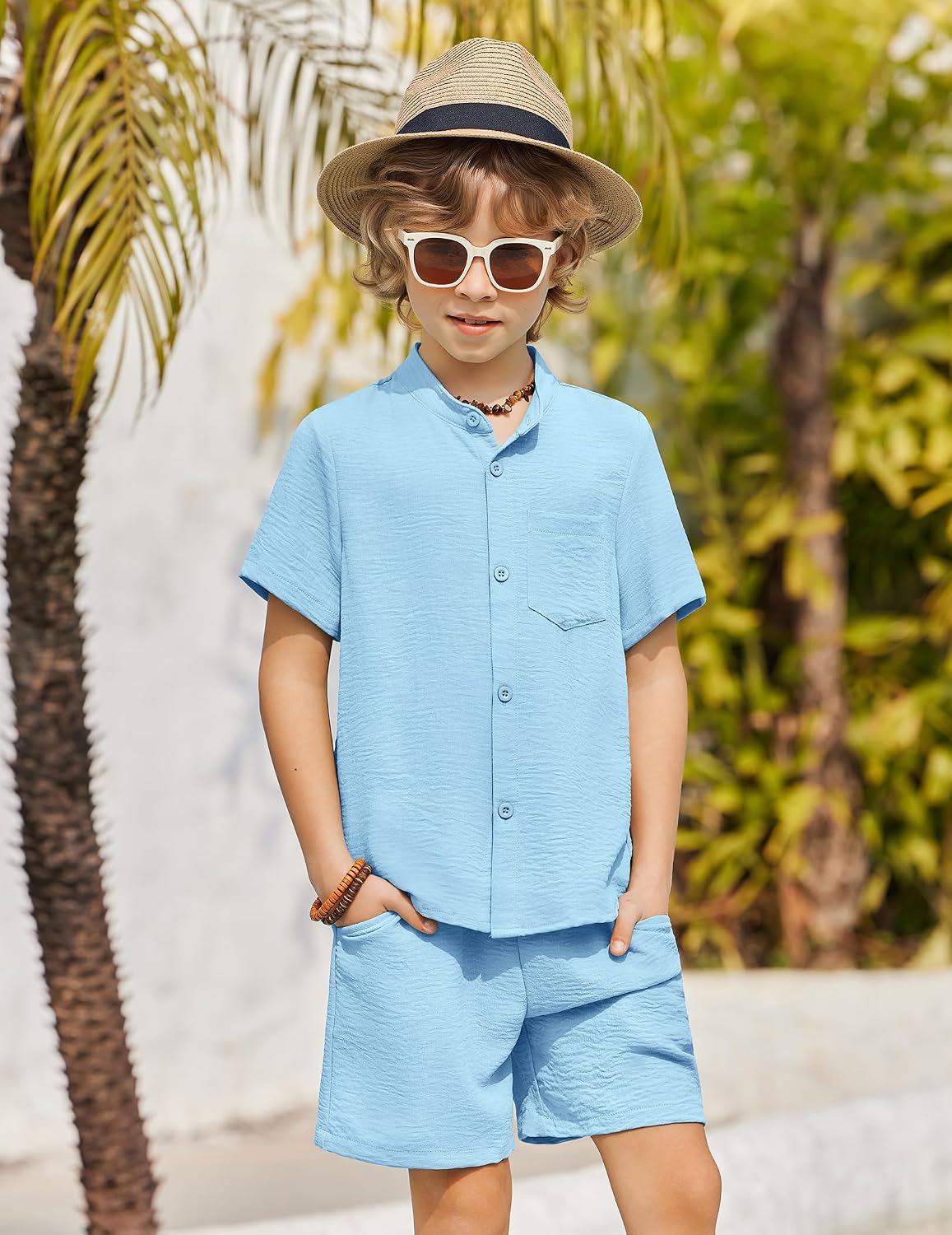 Arshiner Toddler Boys 2 Piece Outfits Texture Button Down Shirt and Shorts