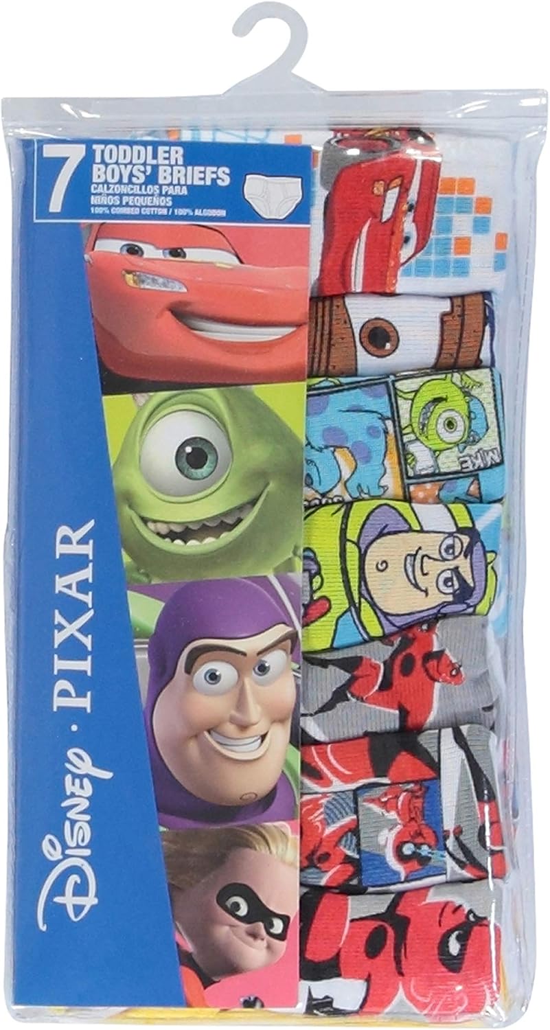 Disney Boys' Pixar 100% Combed Cotton Briefs With Cars, Toy Story, Nemo, Monsters Inc & the Incredibles in Sizes 2/3t and 4t