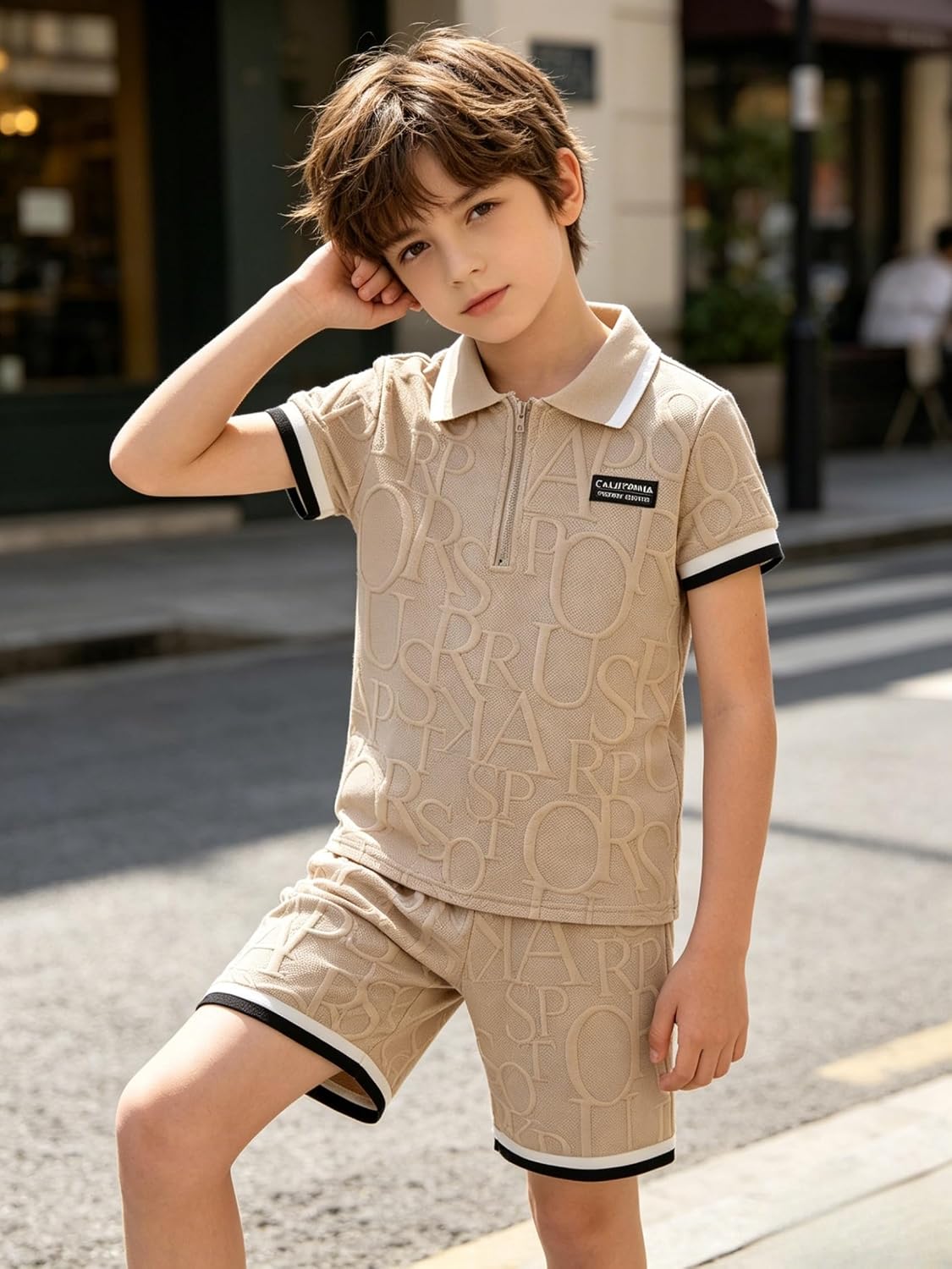 Yoxindax Boys Clothes 2-Piece Casual Street Style Turn-Down Collar Half Zip Kids 4-12 Years Teen Boys Summer Outfits