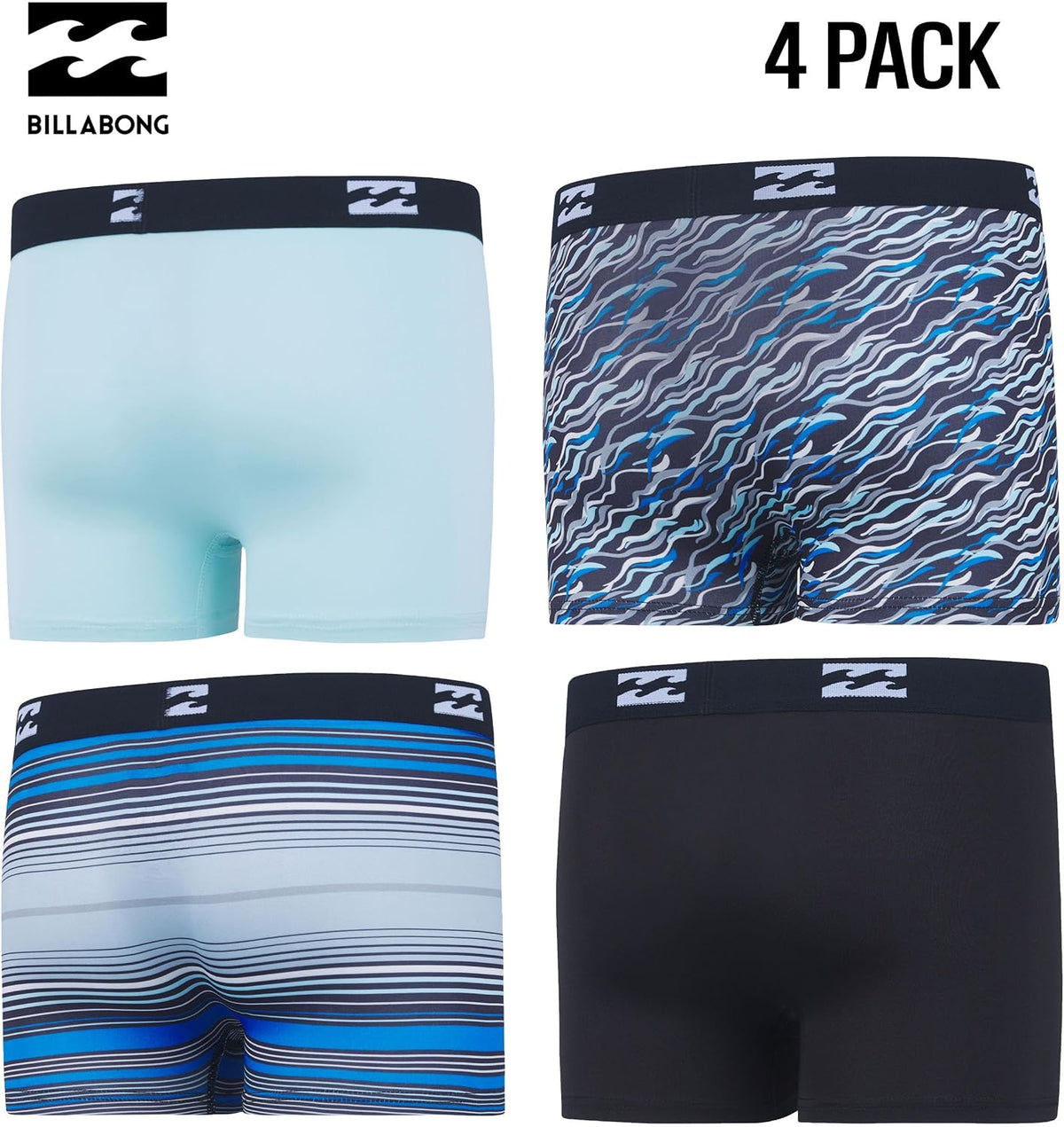 Billabong Boys Underwear, 4 Pack Durable Stretch Breathable Boxer Briefs