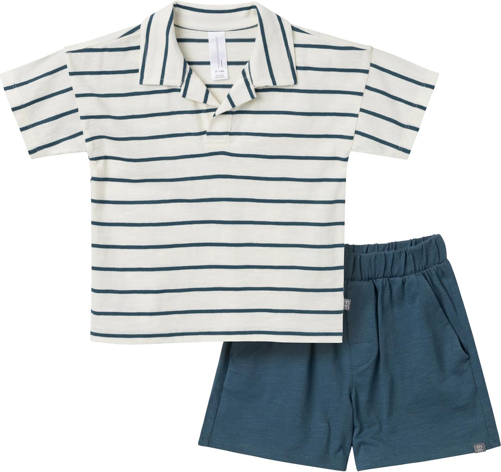 Modern Moments by Gerber Baby Boys' 2-piece Johny Collar Shirt & Short Set