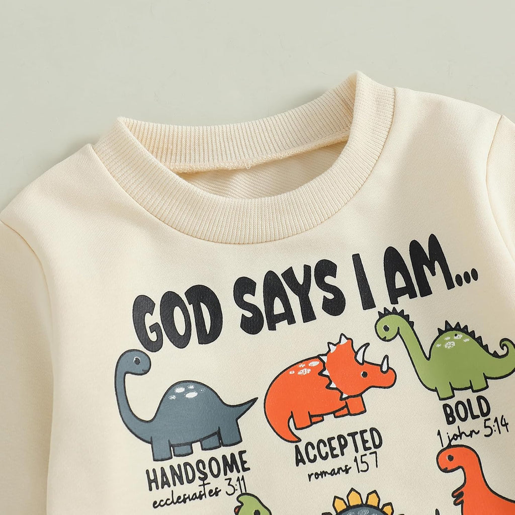 Fernvia Toddler Boy Fall Winter Clothes God Says I Am Long Sleeve Pullover Sweatshirts + Solid Joggers Pants Outfits Set