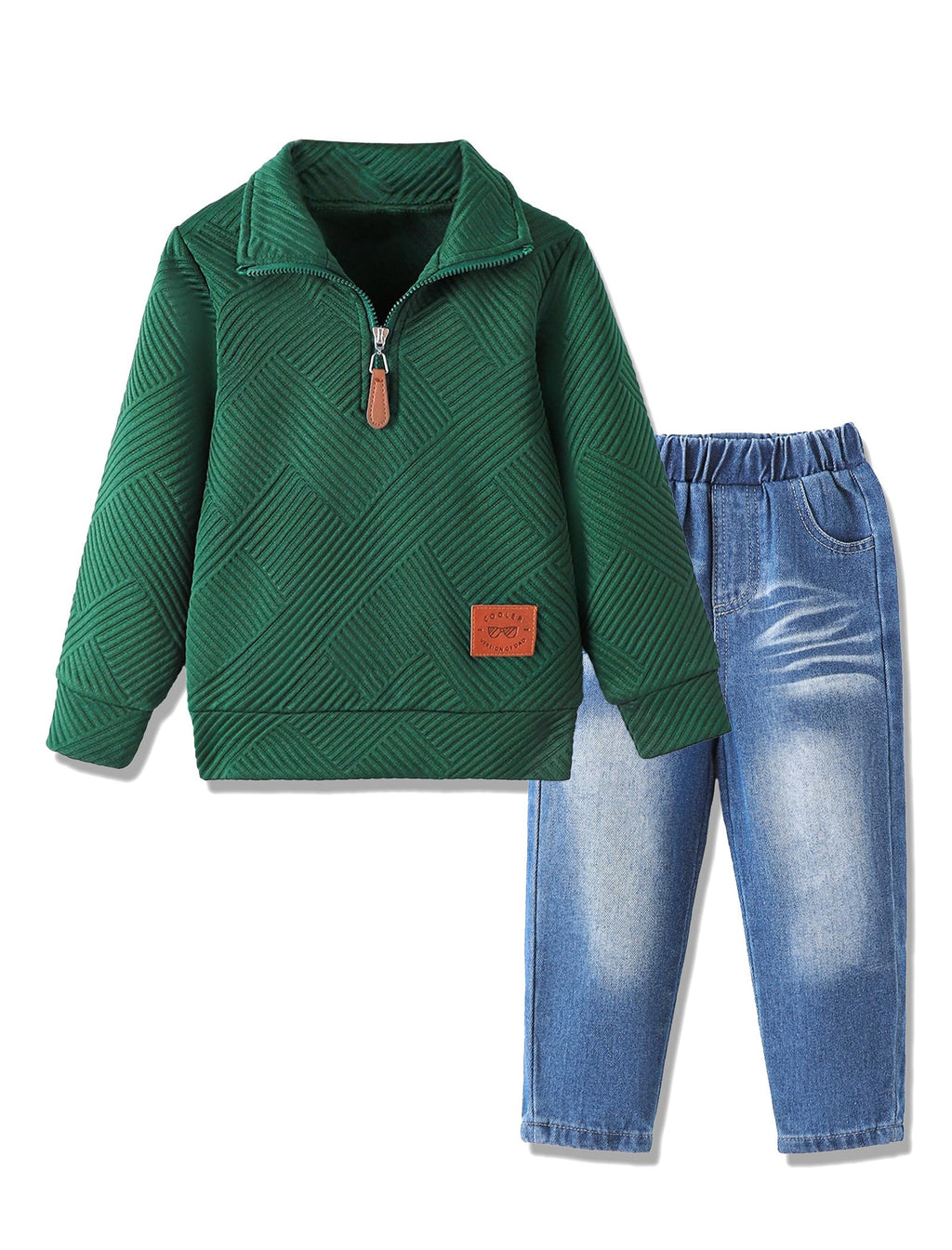 Boy Clothes Long Sleeve Solid Sweatsuits Tops and Jean Pants 2Pcs Boys Fall Winter Outfits Set Size 2-8Y