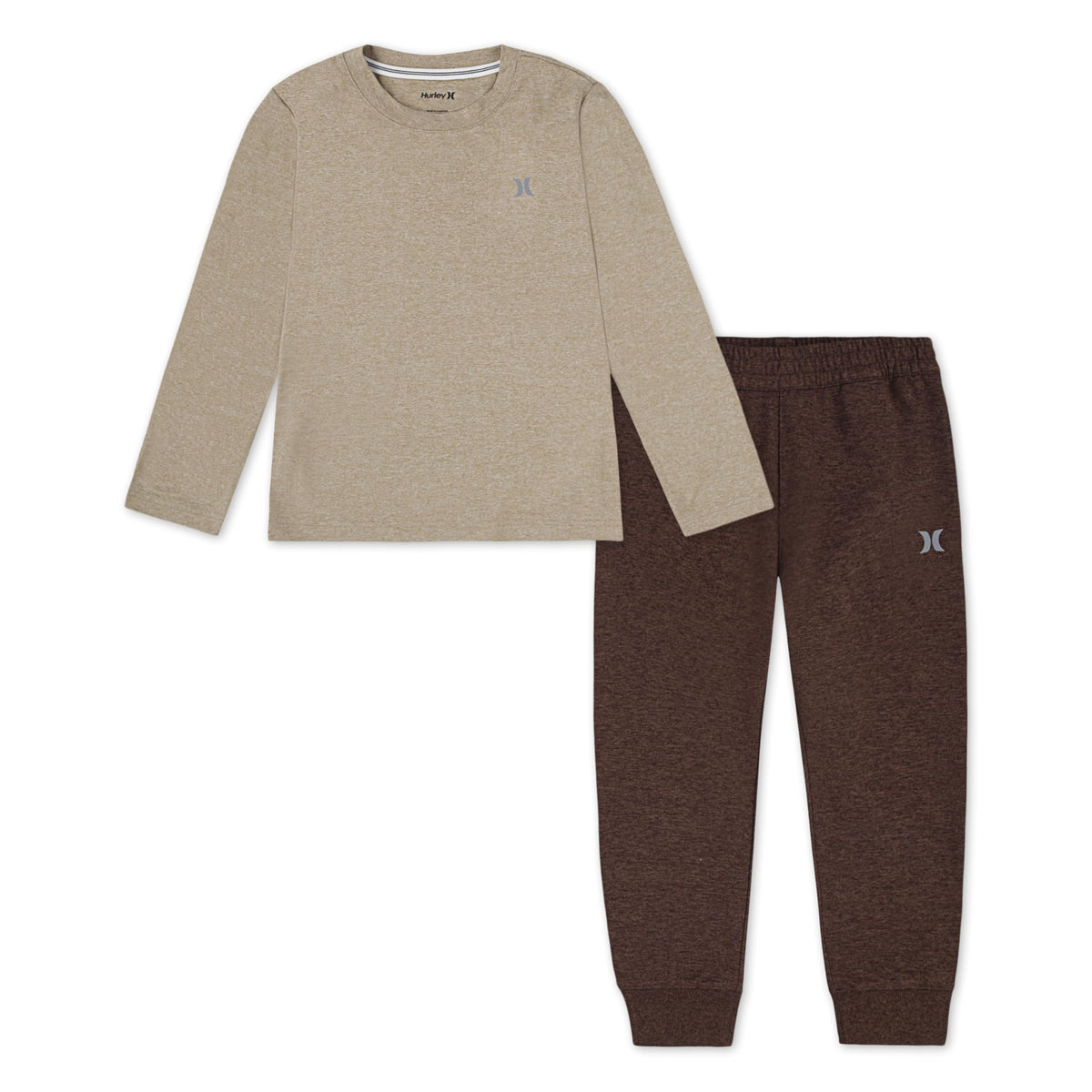 Hurley Boys' Long Sleeve Soft Basic T-shirt and Joggers 2-piece Outfit Set