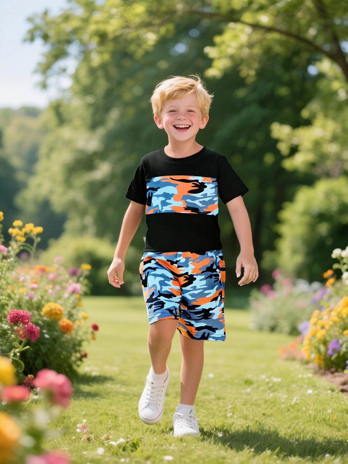 4-8T Toddler Boys 2-Piece Summer Casual Outfit Striped Print Short Sleeve T-Shirt & Shorts Set