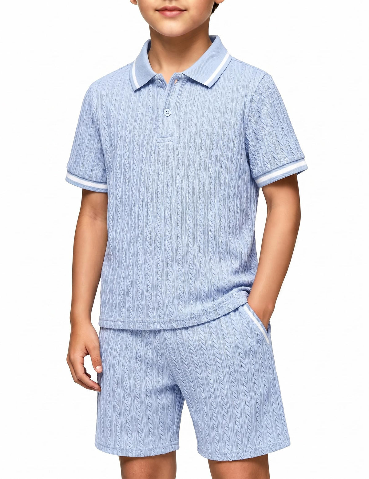 Arshiner Boys 2 Piece Outfits Button Polo Shirt & Elastic Shorts 4-13 Years