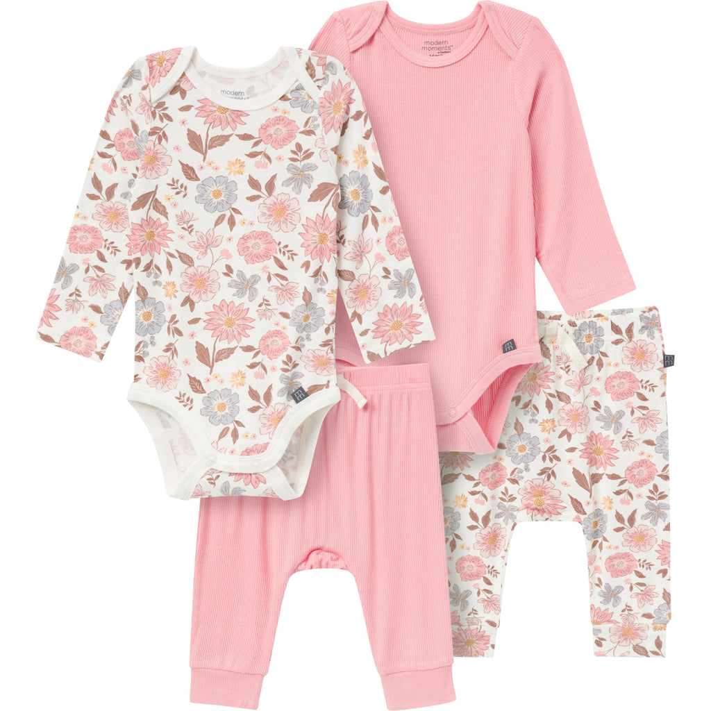 Modern Moments by Gerber Baby Viscose 4-Pack Bodysuit & Pant Set
