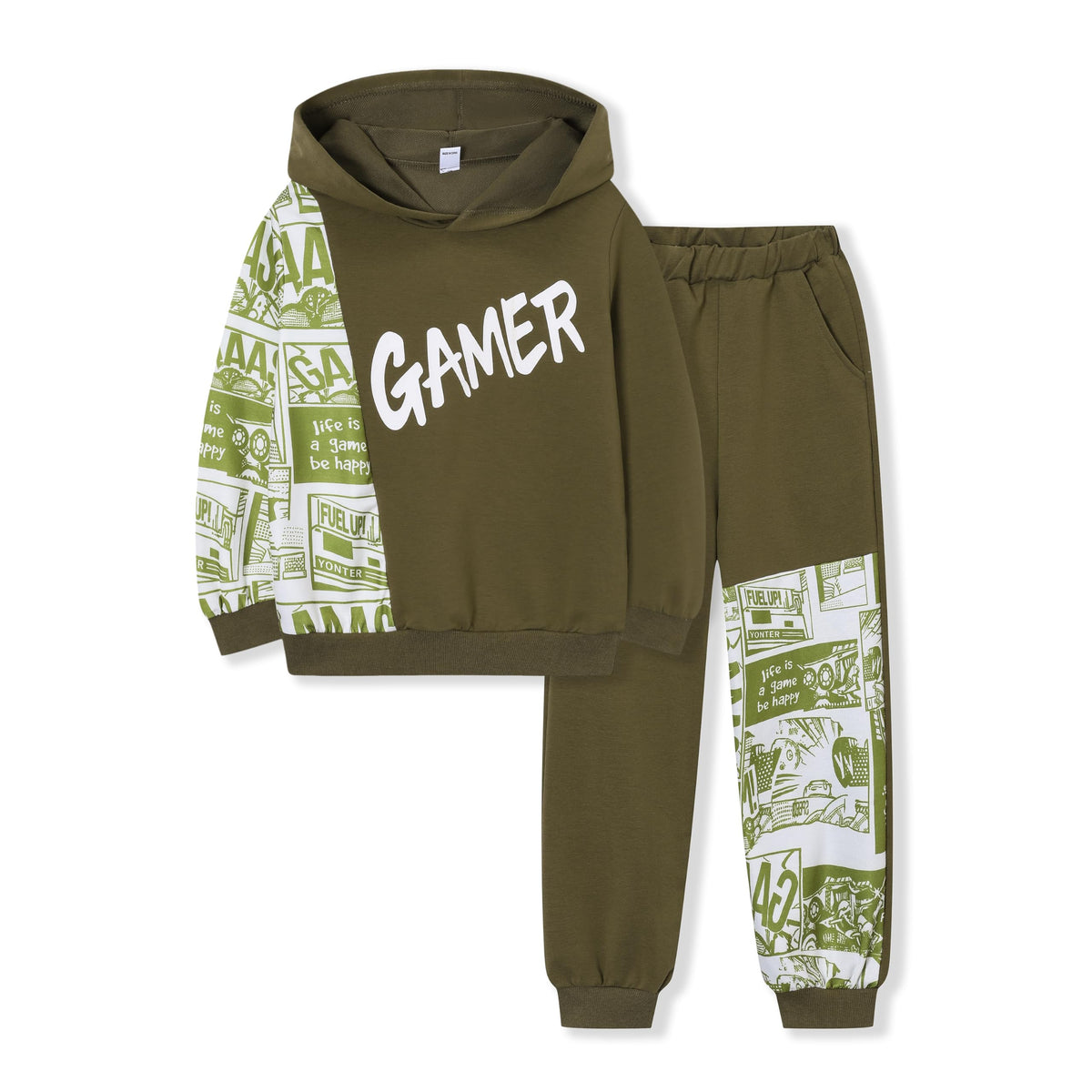 OLMRJKD Boys Clothes Long Sleeve Colorblock Hoodie Sweatshirt & Pant 2PCS Fall Outfits Size 5-12 Years