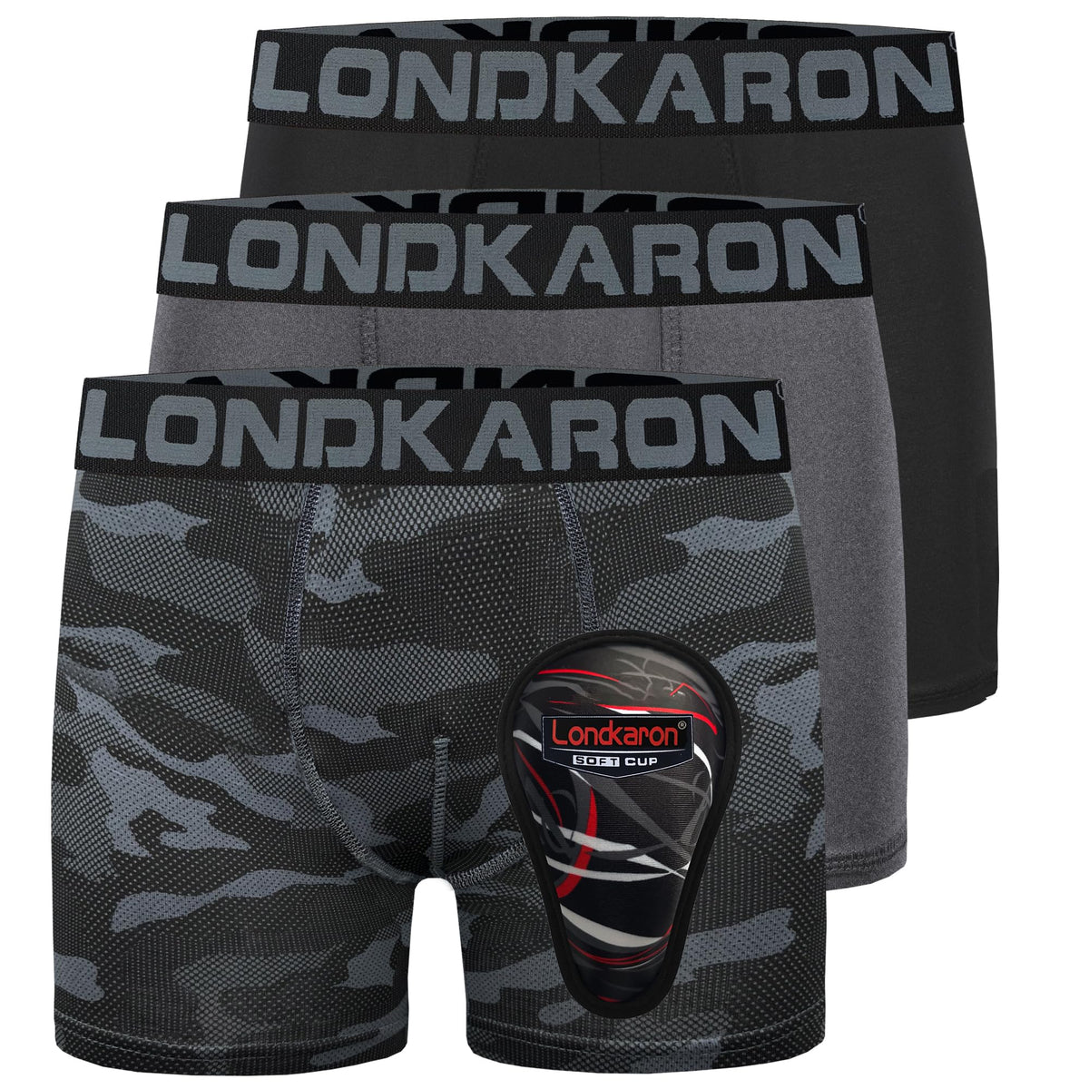 3-Pack Youth Boys Stretch Boxer Briefs w/Soft Protective Cup, Elite Boxer Jock for Baseball & Football