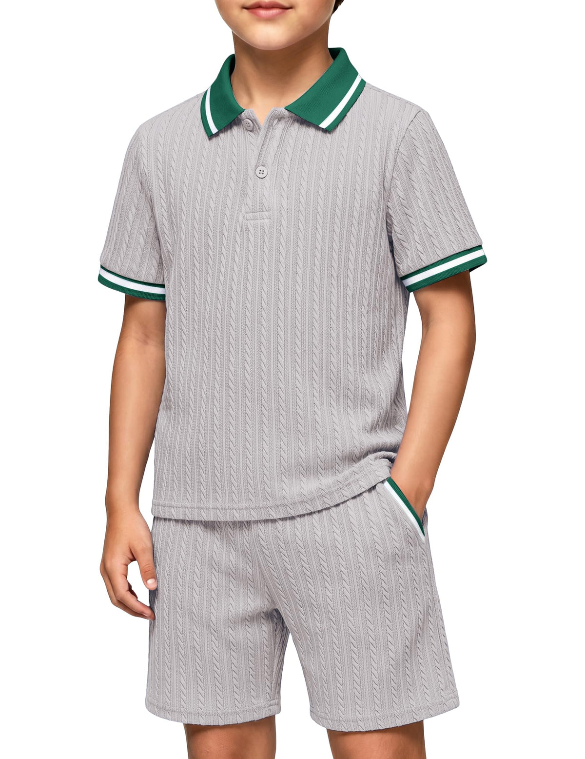 Arshiner Boys 2 Piece Outfits Button Polo Shirt & Elastic Shorts 4-13 Years