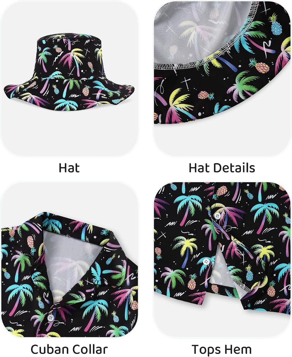 ZOEREA Boys Hawaiian Outfit 3Pcs Kids' Summer Beach Clothes Set Luau Tropical Shirt Top +Shorts + Hat for Children 4-12 Year