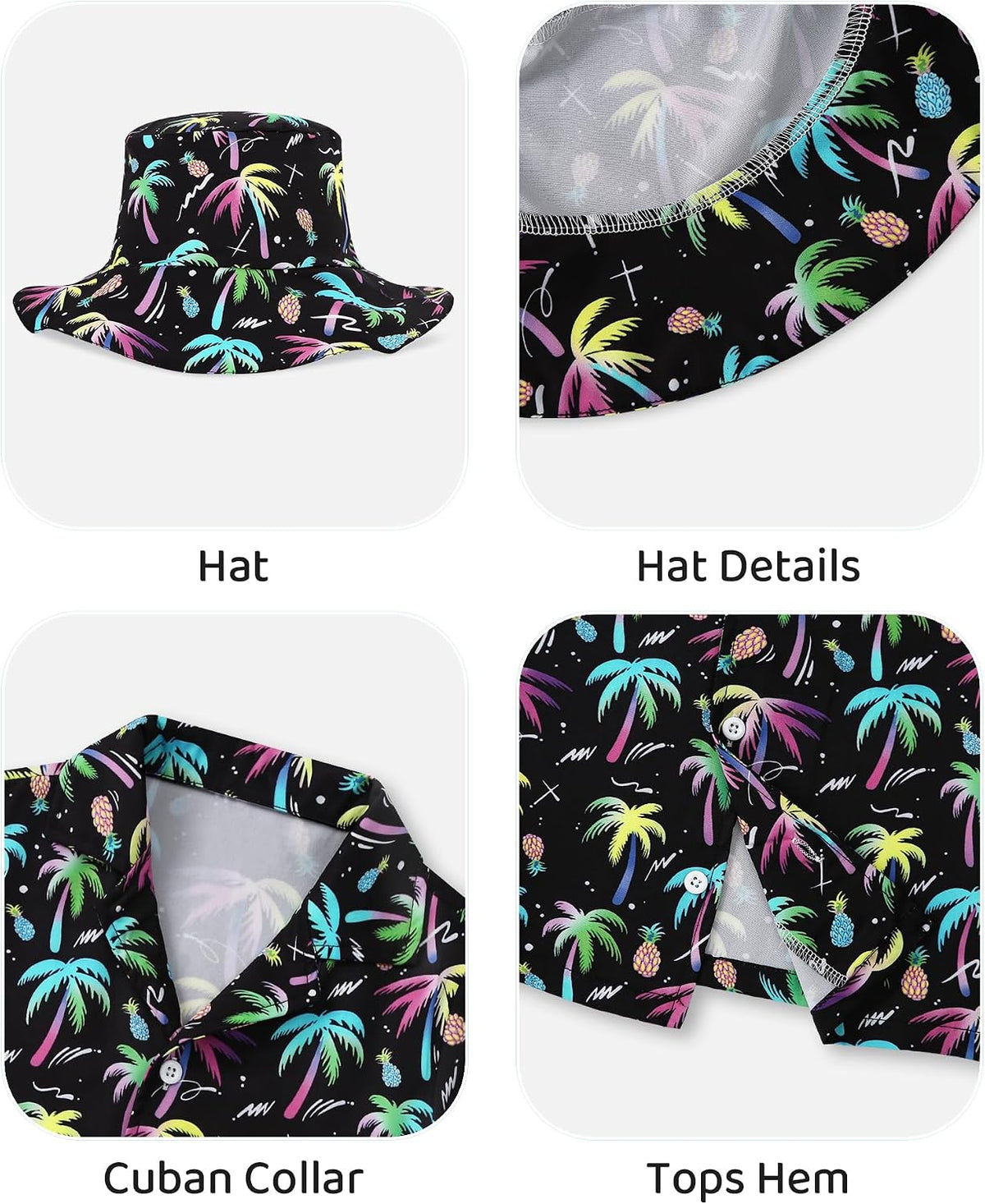 ZOEREA Boys Hawaiian Outfit 3Pcs Kids' Summer Beach Clothes Set Luau Tropical Shirt Top +Shorts + Hat for Children 4-12 Year