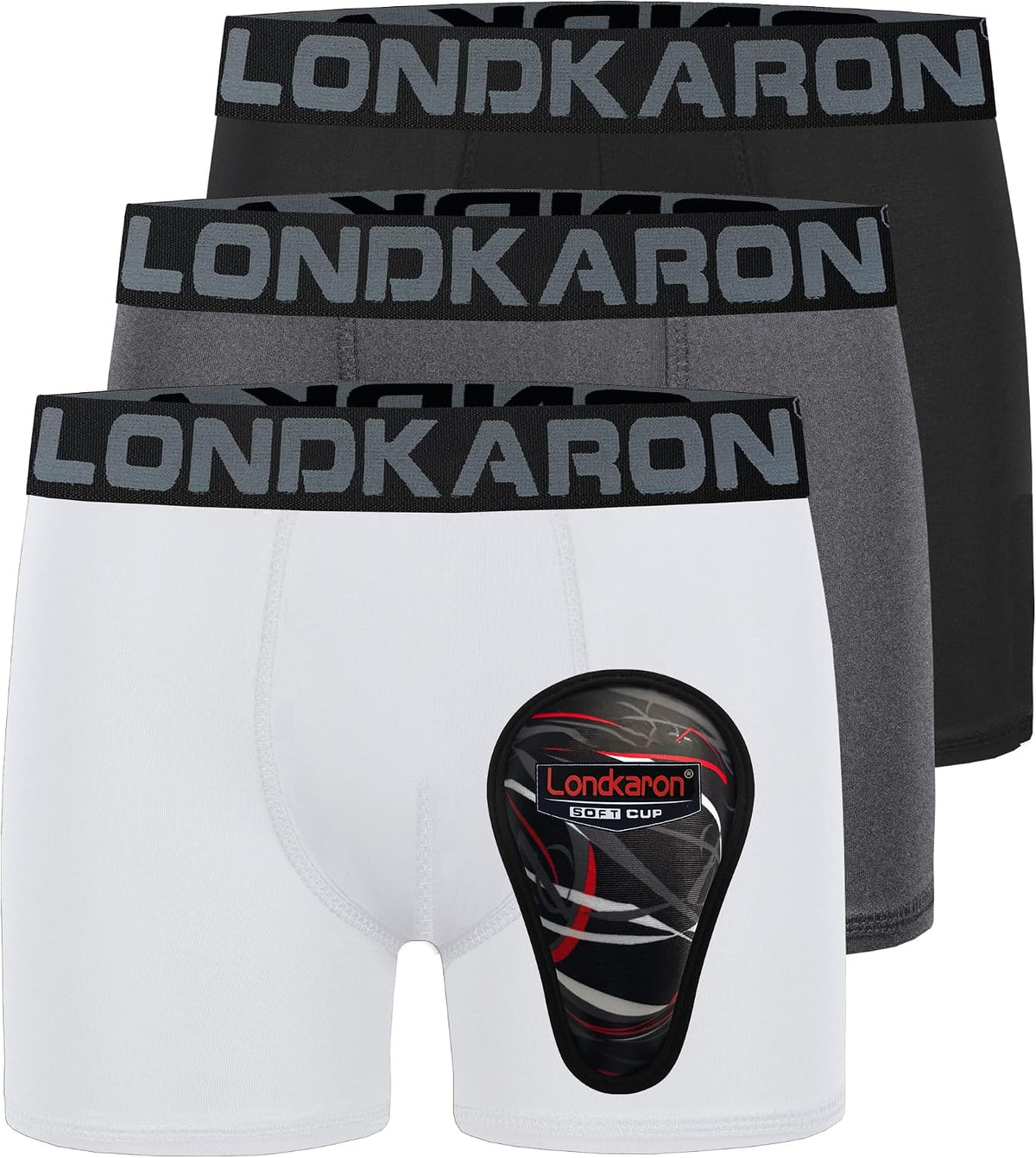 3-Pack Youth Boys Stretch Boxer Briefs w/Soft Protective Cup, Elite Boxer Jock for Baseball & Football