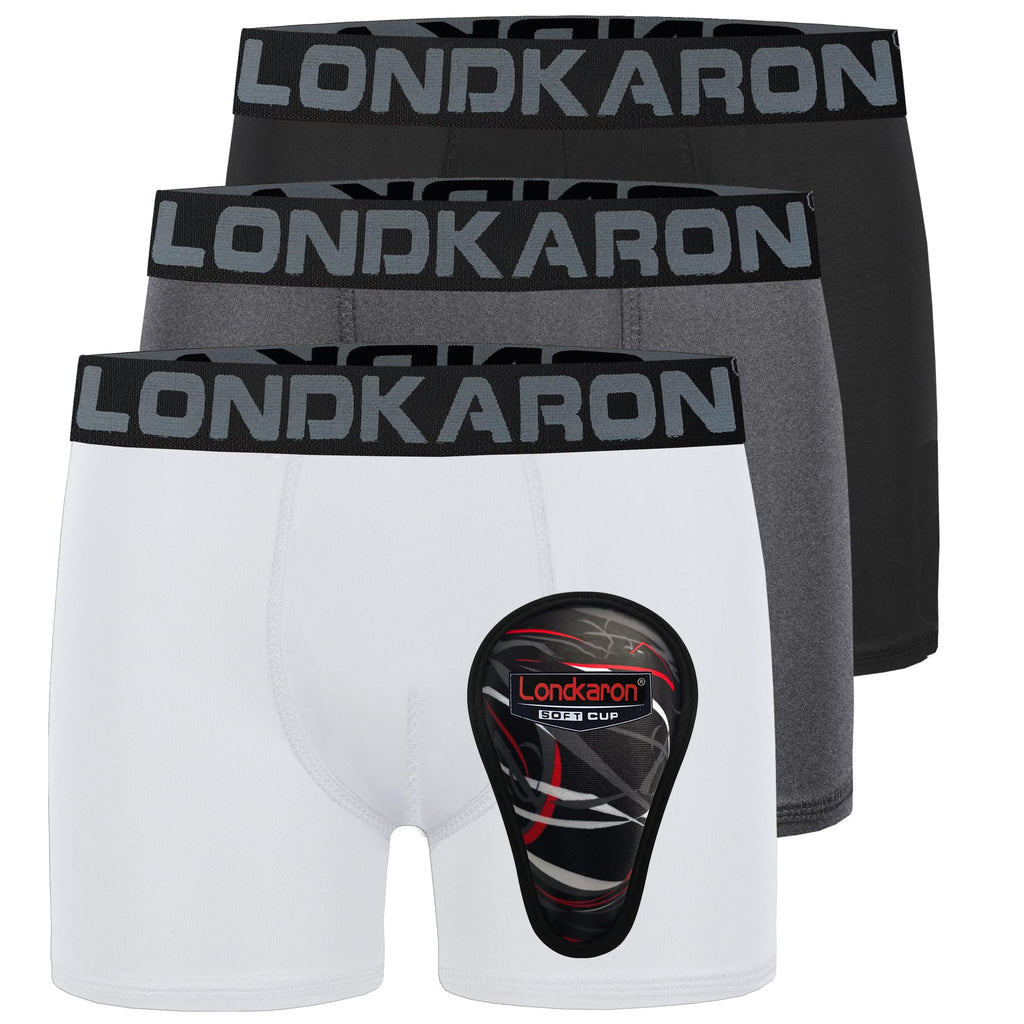 3-Pack Youth Boys Stretch Boxer Briefs w/Soft Protective Cup, Elite Boxer Jock for Baseball & Football