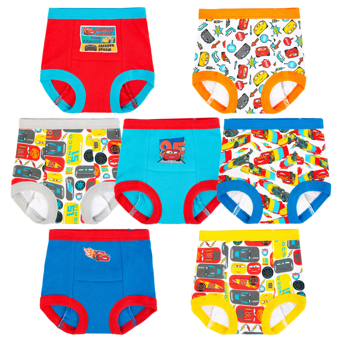 Disney Boys' Pixar Cars Toddler Potty Training Pant & Brief Combo Option, Stickers & Tracking Chart in Sizes 18m, 2t, 3t, 4t