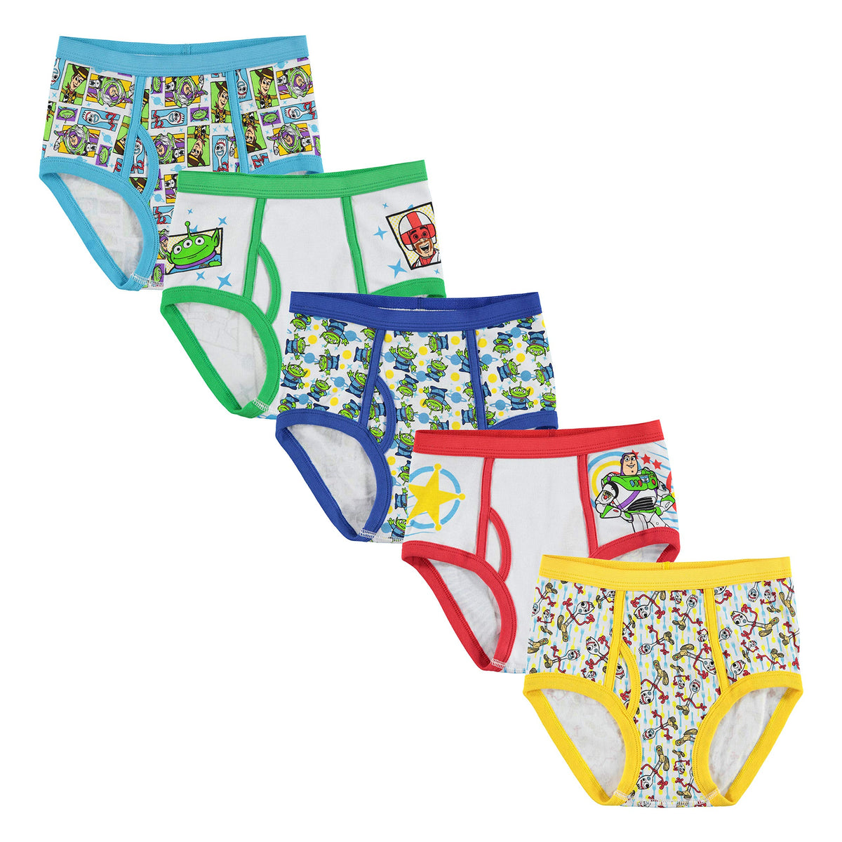 Disney Boys' Pixar Toy Story 100% Cotton Brief Multipacks With Woody, Buzz, Rex, Forky and More in Sizes 2/3t, 4t, 4, 6 & 8