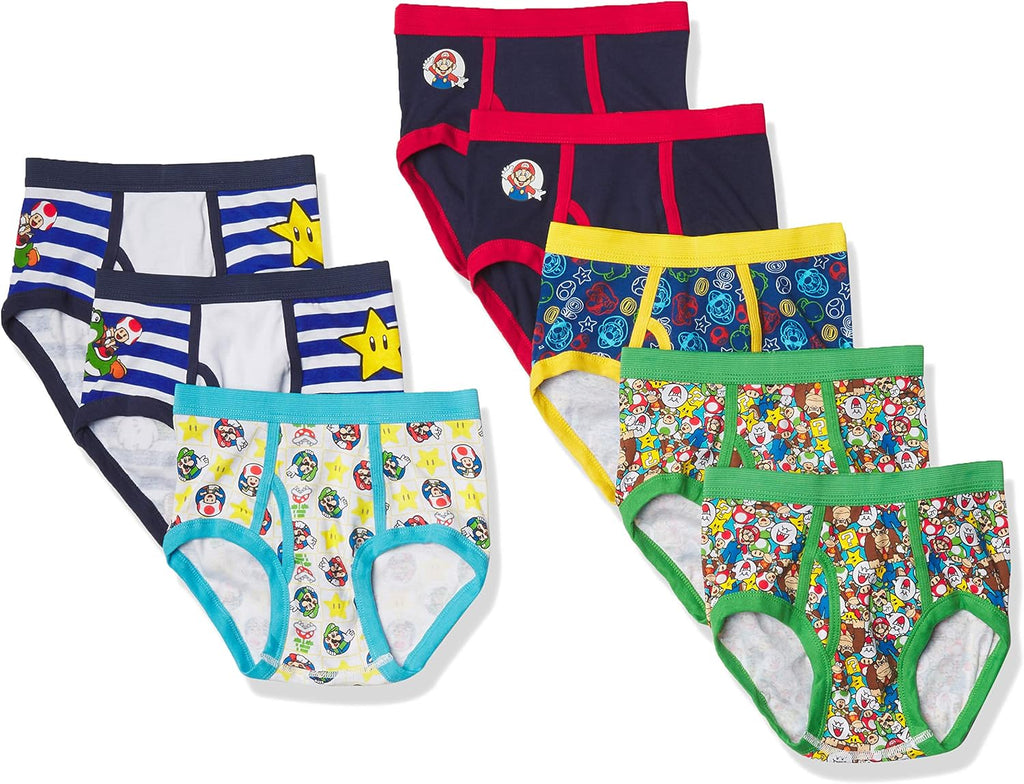 Nintendo Boys' Mario Underwear and Boxer Briefs With Luigi, Toad, Yoshi, Peach & Bowser, 2/3t-12