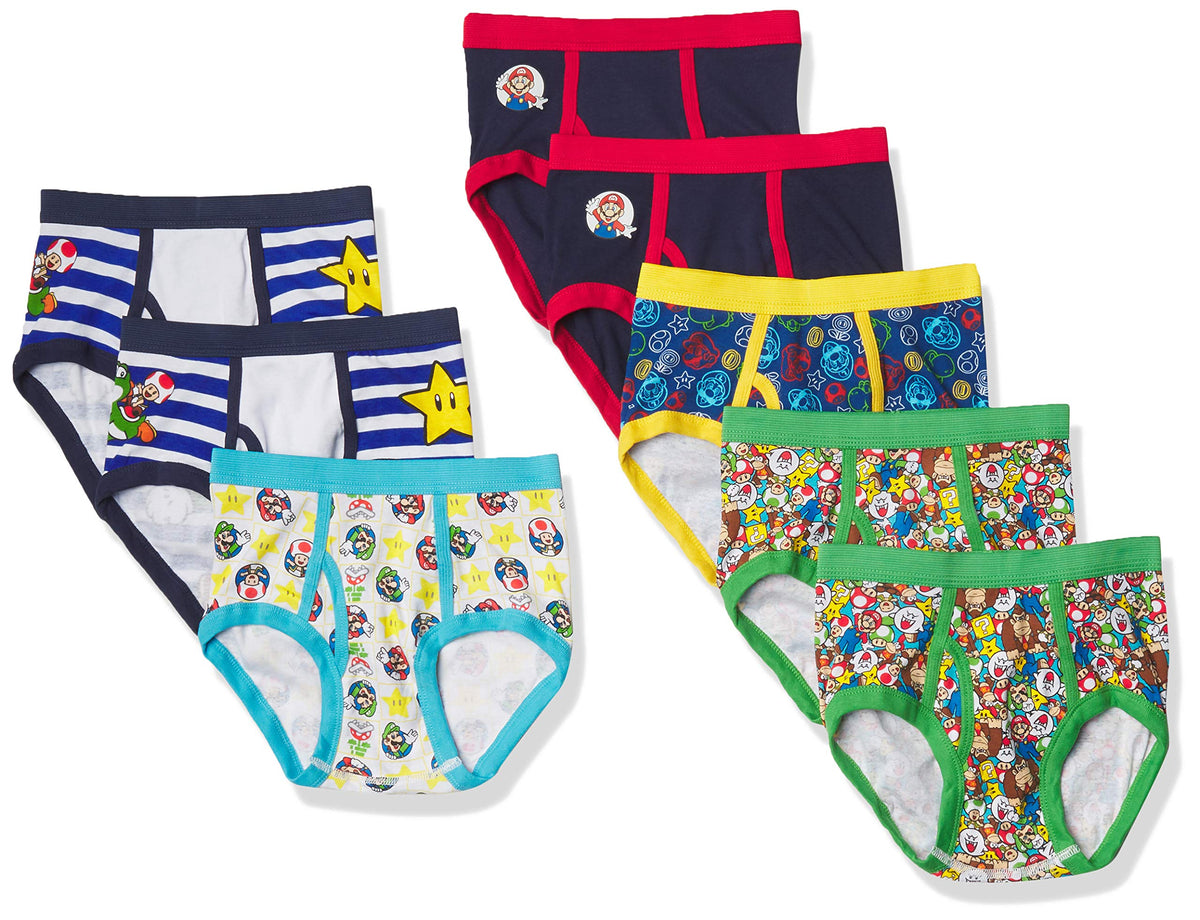 Nintendo Boys' Mario Underwear and Boxer Briefs With Luigi, Toad, Yoshi, Peach & Bowser, 2/3t-12
