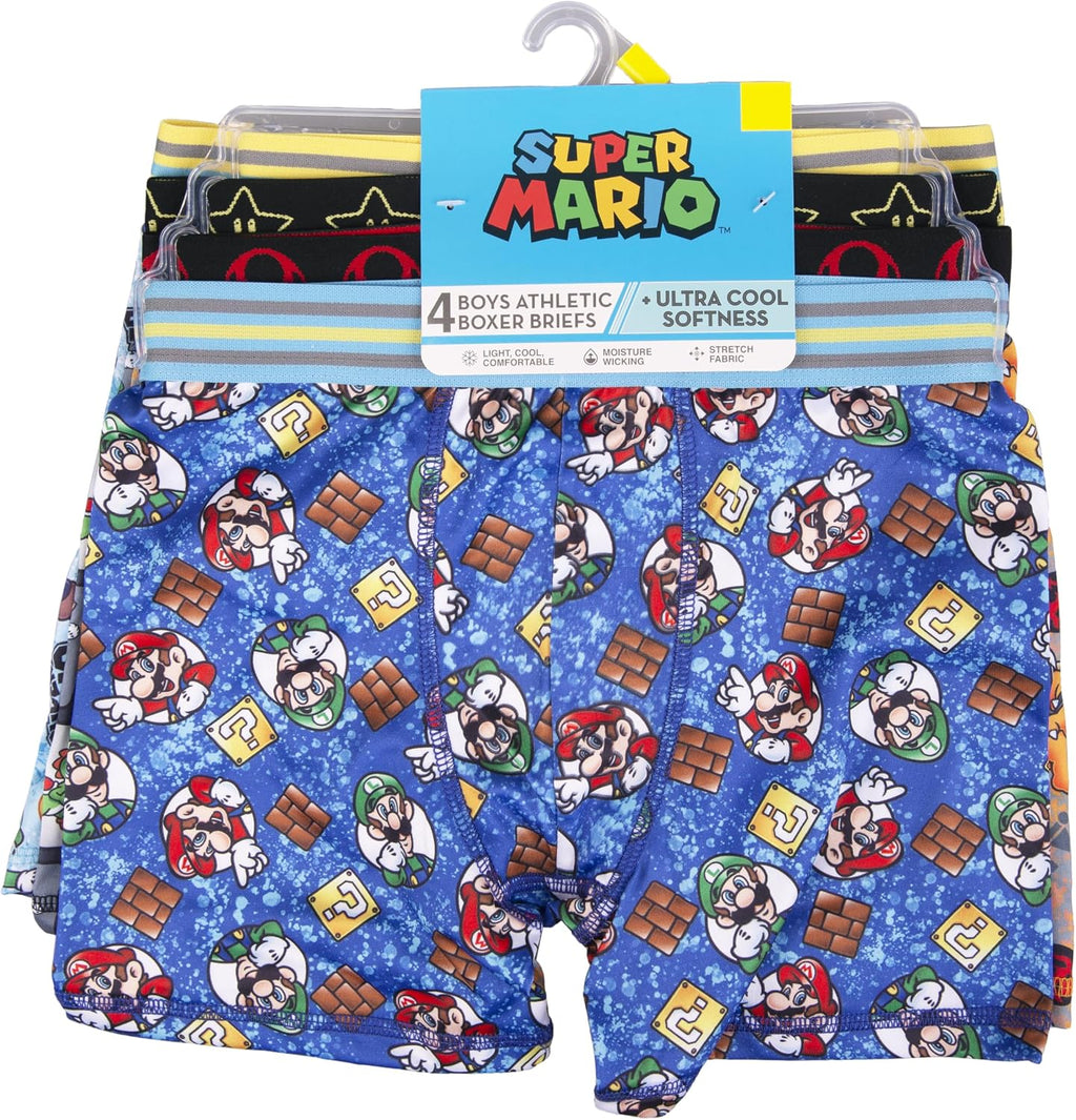 Nintendo Boys' Super Mario Boxer Briefs With Mario, Luigi, Toad, Yoshi, Peach & Bowser, Sizes 4, 6, 8, 10 and 12