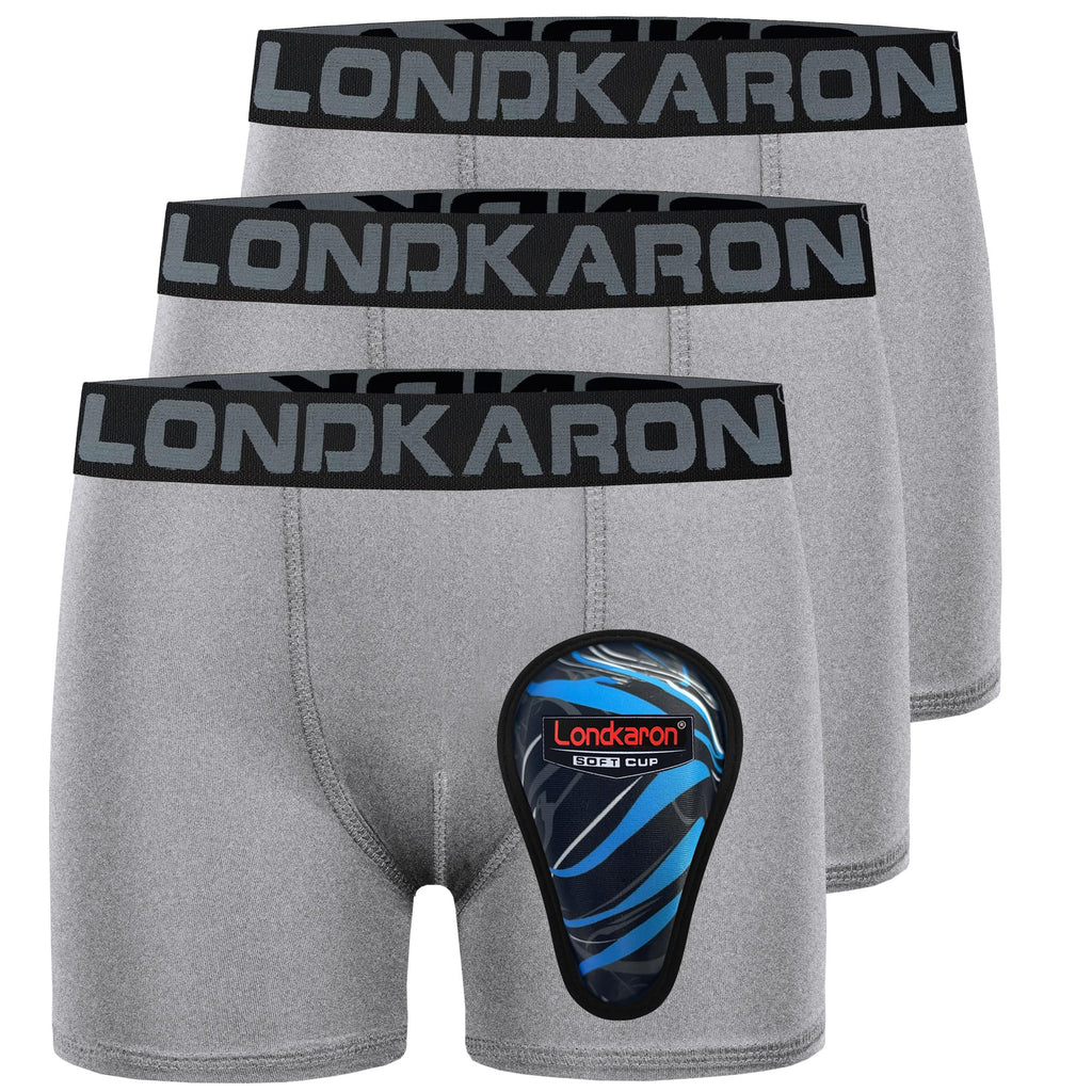 3-Pack Youth Boys Stretch Boxer Briefs w/Soft Protective Cup, Elite Boxer Jock for Baseball & Football