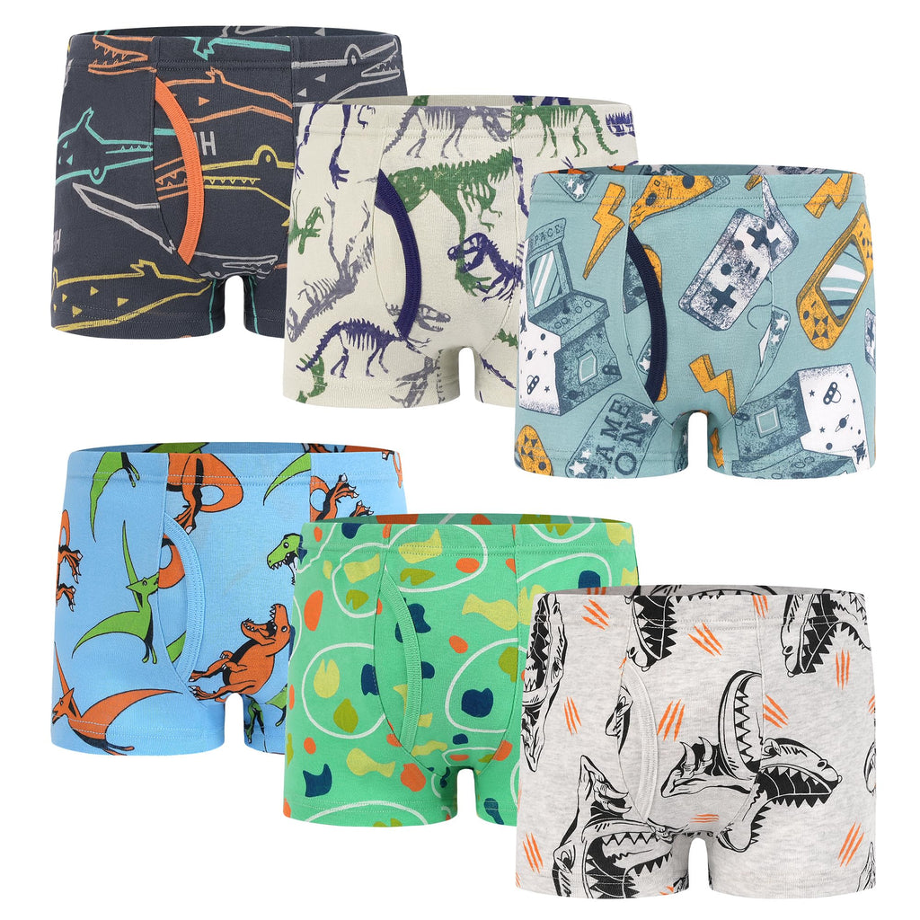 SkiBeaut Boys 100% Cotton Boxer Briefs, 6 Pack Toddlers Kids Underwear 2-8Y