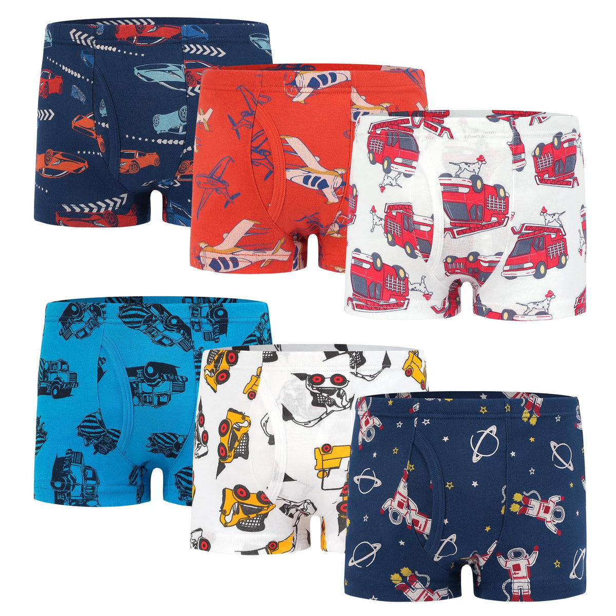 SkiBeaut Boys 100% Cotton Boxer Briefs, 6 Pack Toddlers Kids Underwear 2-8Y