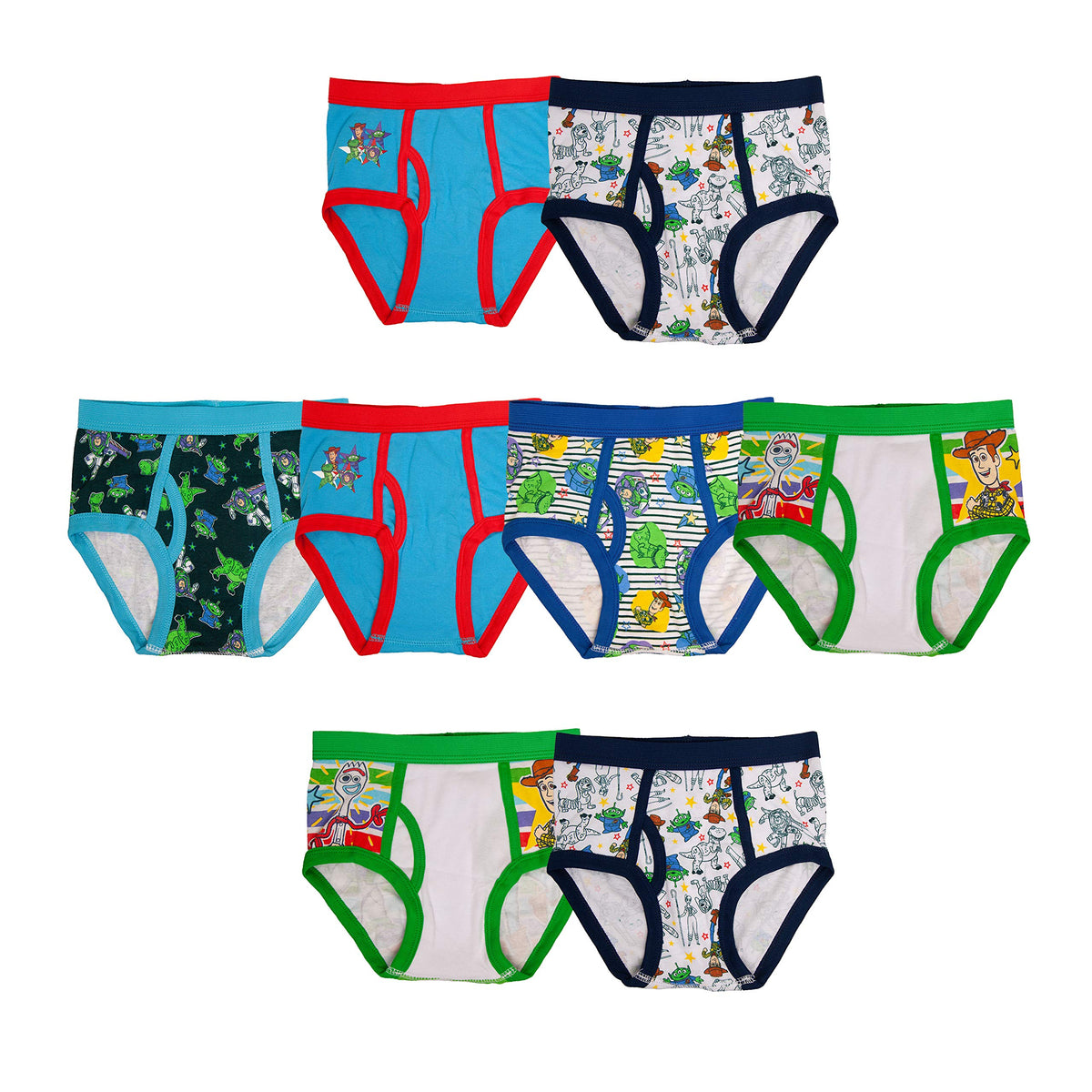 Disney Boys' Pixar Toy Story 100% Cotton Brief Multipacks With Woody, Buzz, Rex, Forky and More in Sizes 2/3t, 4t, 4, 6 & 8