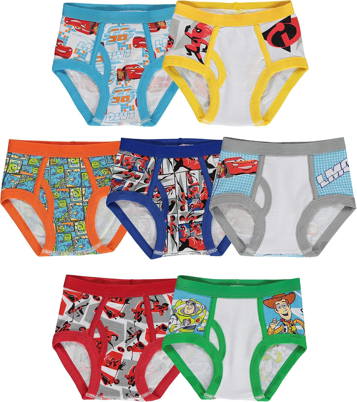 Disney Boys' Pixar 100% Combed Cotton Briefs With Cars, Toy Story, Nemo, Monsters Inc & the Incredibles in Sizes 2/3t and 4t