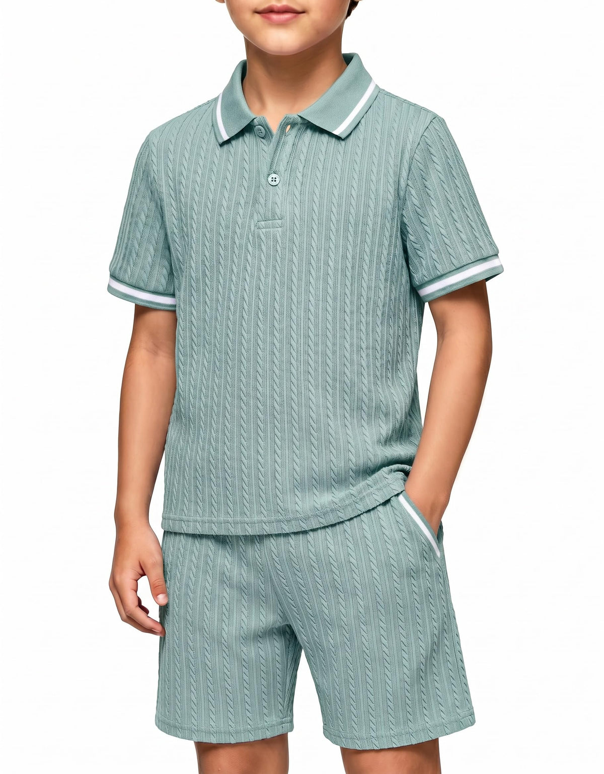 Arshiner Boys 2 Piece Outfits Button Polo Shirt & Elastic Shorts 4-13 Years