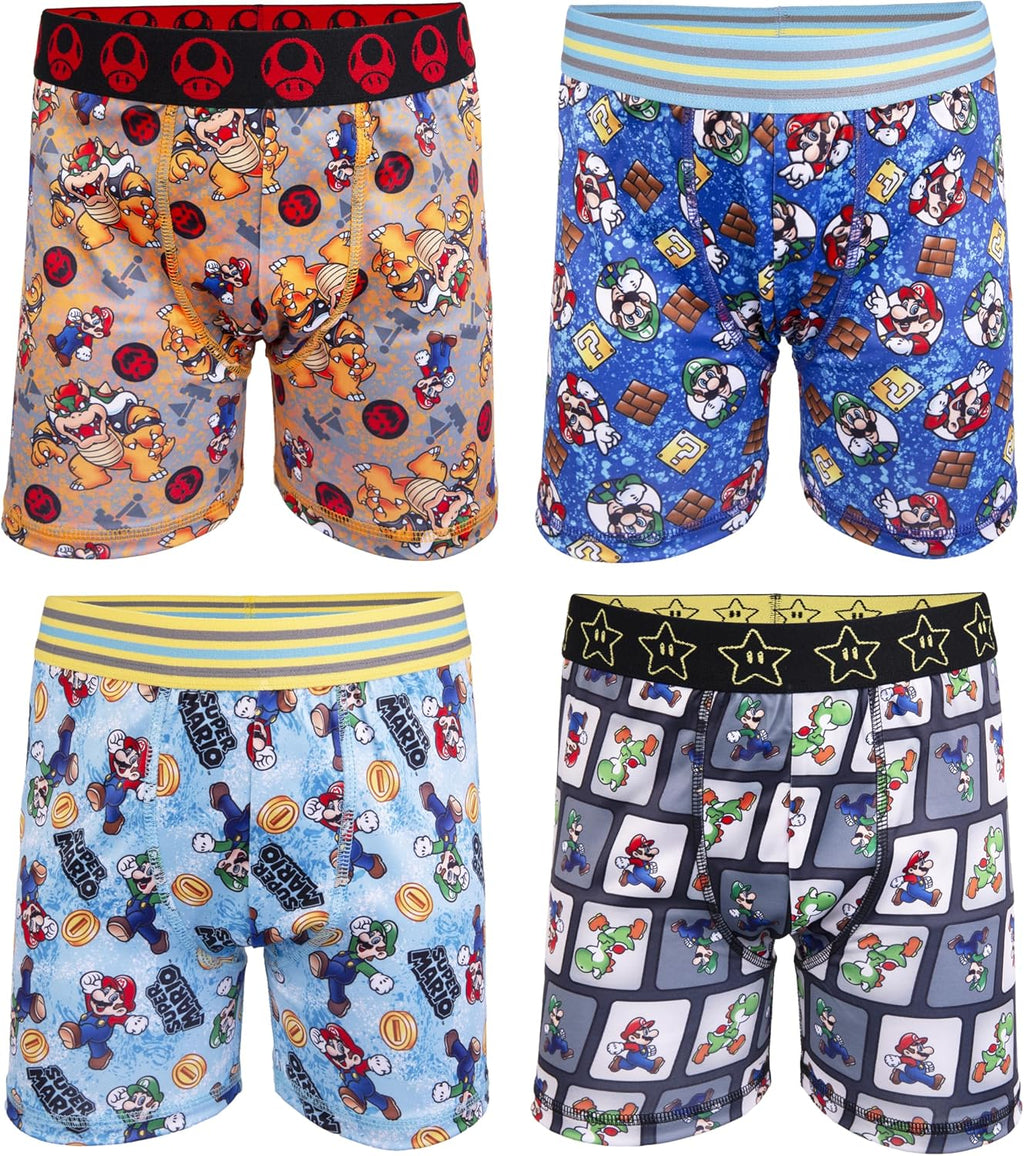 Nintendo Boys' Super Mario Boxer Briefs With Mario, Luigi, Toad, Yoshi, Peach & Bowser, Sizes 4, 6, 8, 10 and 12