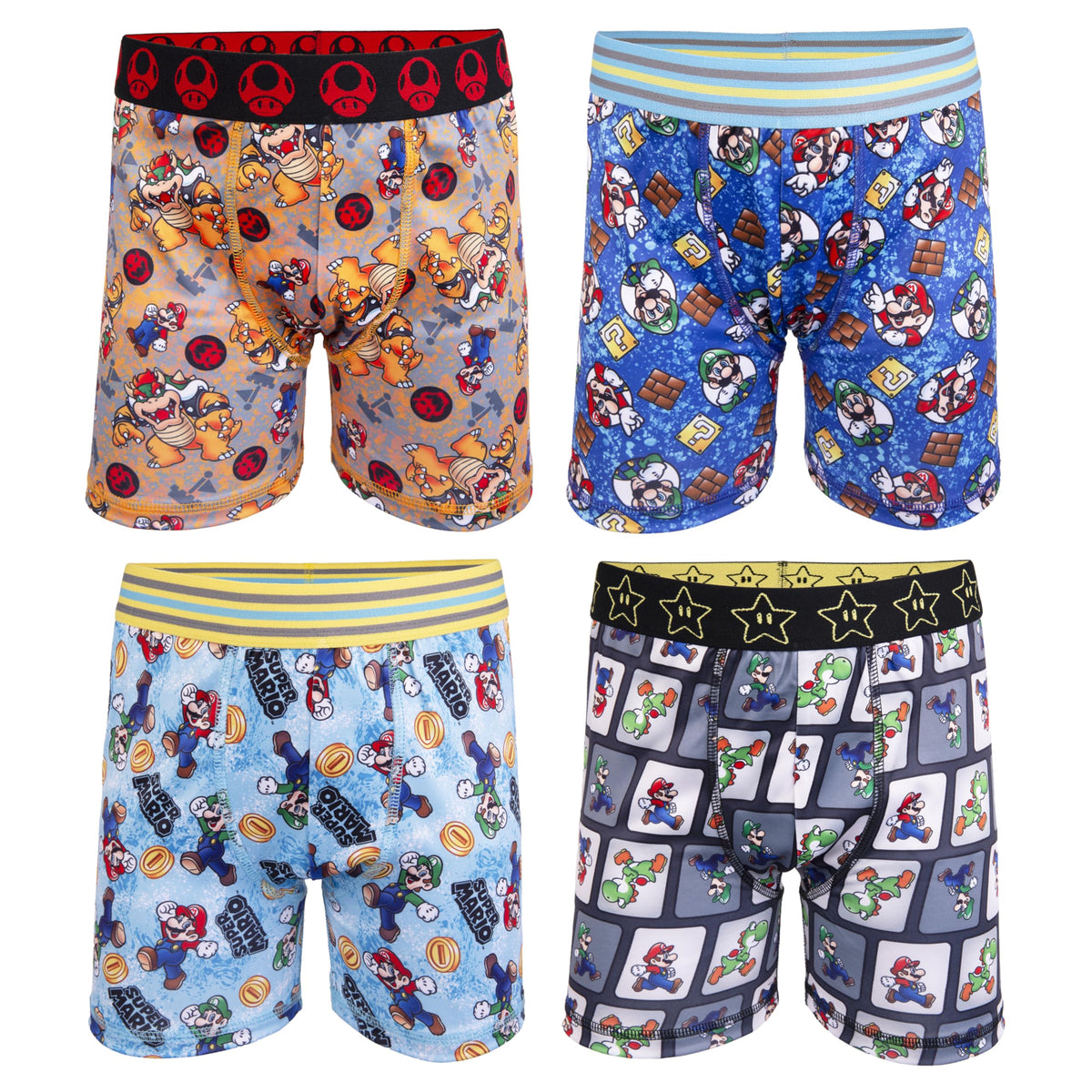 Nintendo Boys' Super Mario Boxer Briefs With Mario, Luigi, Toad, Yoshi, Peach & Bowser, Sizes 4, 6, 8, 10 and 12