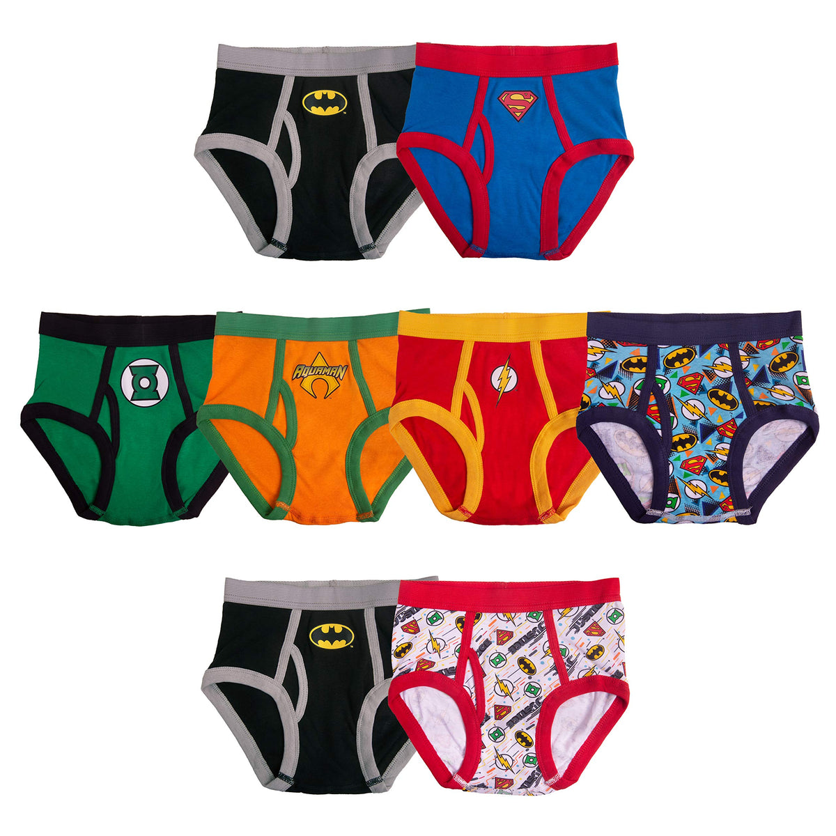 DC Comics Boys' 100% Cotton Briefs With Prints Including Superman, Batman, the Flash Logos, Sizes 2/3t, 4t, 4, 6, 8