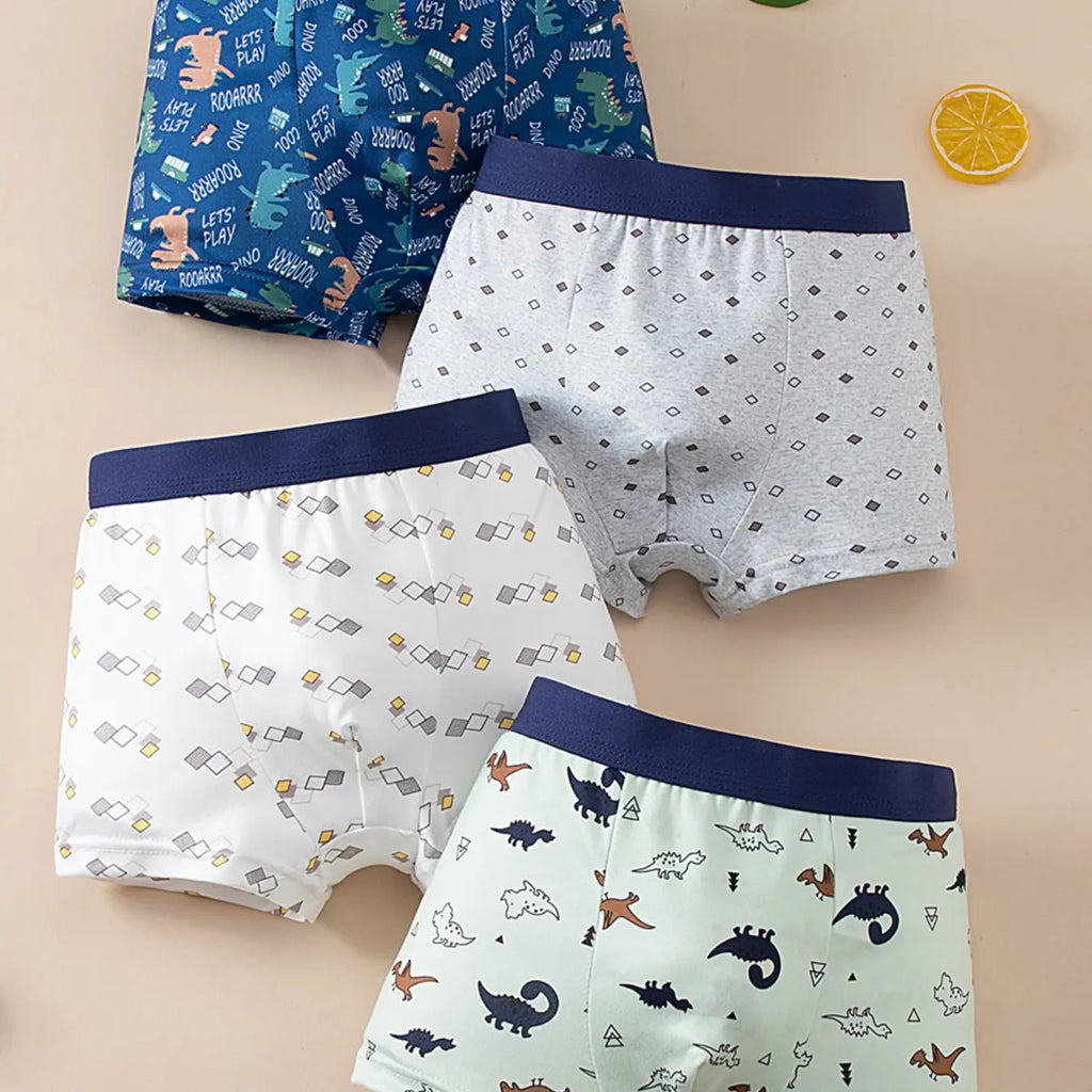 4-Pack Boys' Comfortable Printed Underwear, Horse, Penguin, Dinosaur Prints, Soft and Stretchy, Perfect Fit for Daily Wear, All Season Underwear