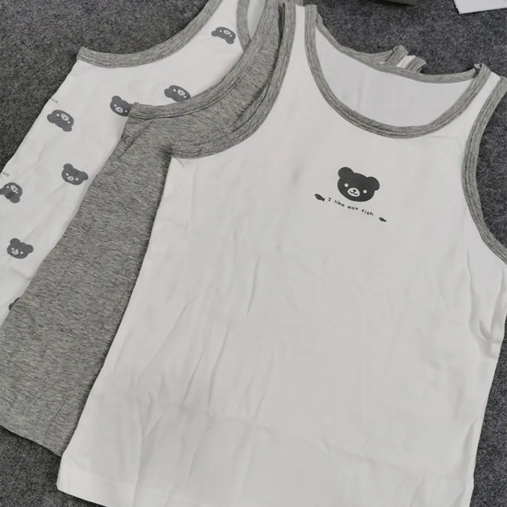 Boys' Cartoon Bear Print Tank Top, Breathable Round Neck Sleeveless Shirt, Comfortable Quick-Dry Innerwear, Quick Drying Undershirts, Quick Dry Underwear, Ideal for Play and School