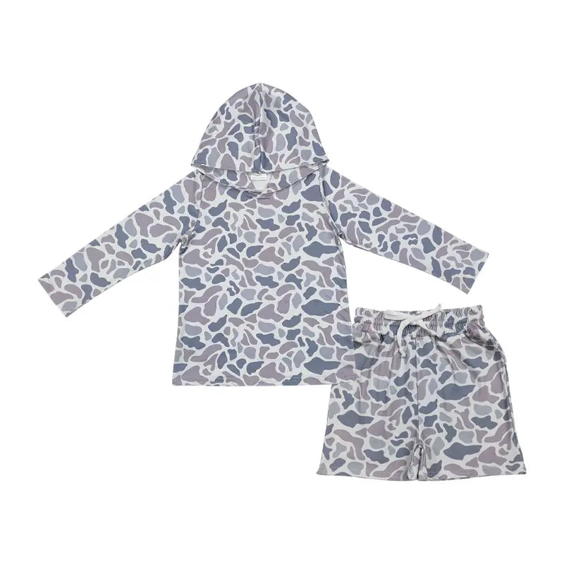 Boys  Camo 2-Piece Set - Cute Comfy Casual Sweatshirt & Shorts, Kids' Fashion Must-Haves for 4-5 Years Old Boys, Camouflage Set, Print Set, Child-Sized Boys' Sets