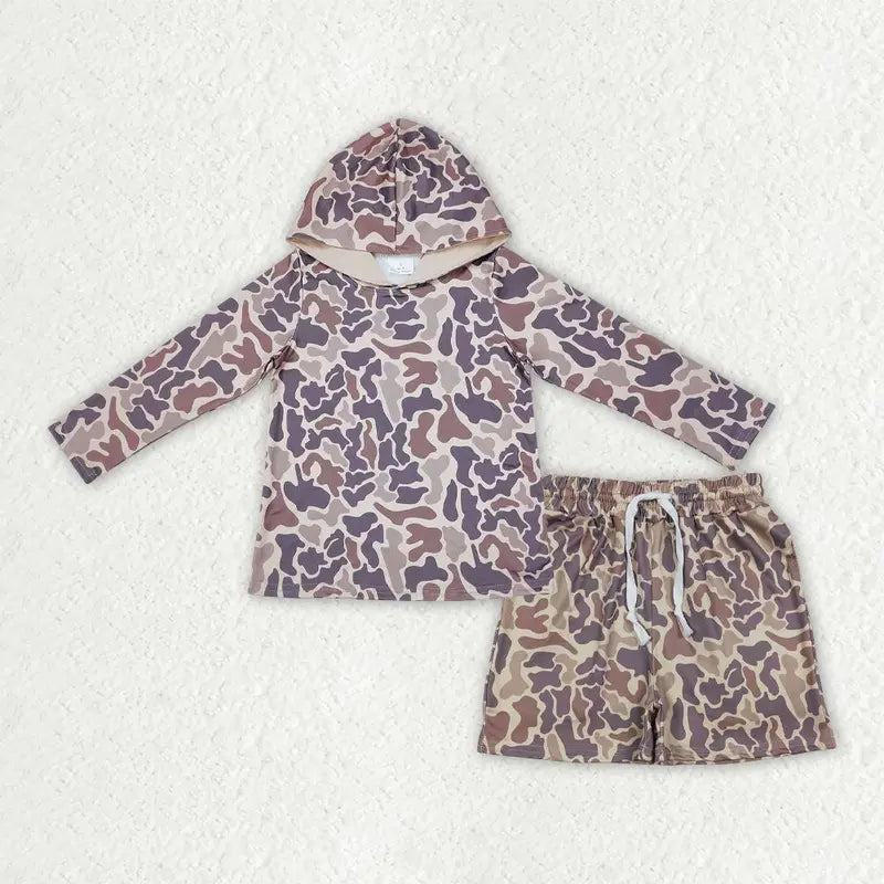 Boys  Camo 2-Piece Set - Cute Comfy Casual Sweatshirt & Shorts, Kids' Fashion Must-Haves for 4-5 Years Old Boys, Camouflage Set, Print Set, Child-Sized Boys' Sets