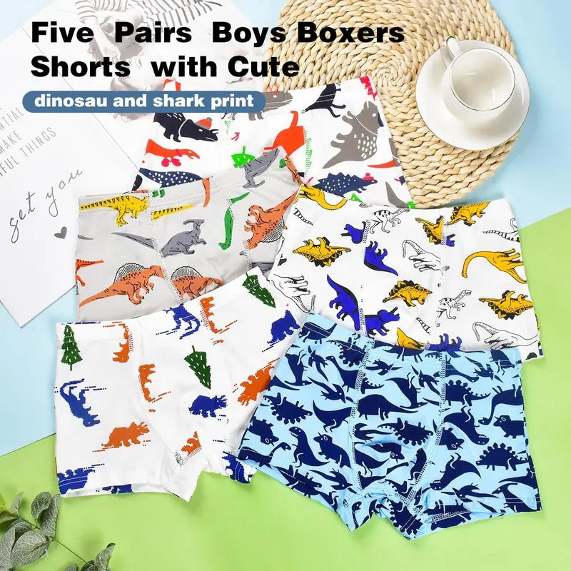 X-UDW01 Pure Cotton Boys' Briefs Set - 5 Pairs All Season Printed Underwear, Skin-Friendly Breathable #6 Briefs #8 Airplane Dinosaur Prints for Toddlers