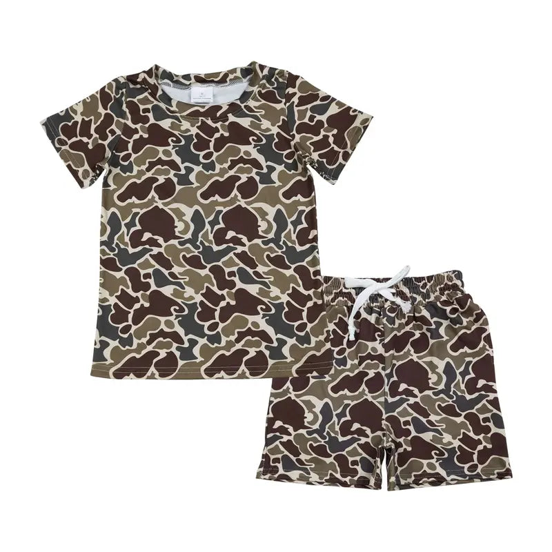 Boys  Camo 2-Piece Set - Cute Comfy Casual Sweatshirt & Shorts, Kids' Fashion Must-Haves for 4-5 Years Old Boys, Camouflage Set, Print Set, Child-Sized Boys' Sets