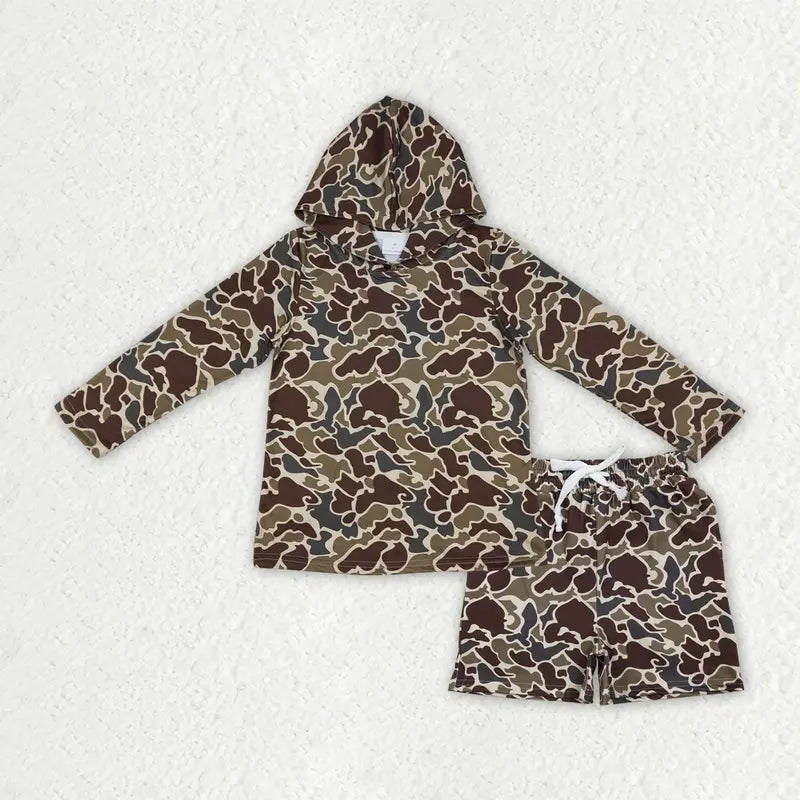 Boys  Camo 2-Piece Set - Cute Comfy Casual Sweatshirt & Shorts, Kids' Fashion Must-Haves for 4-5 Years Old Boys, Camouflage Set, Print Set, Child-Sized Boys' Sets